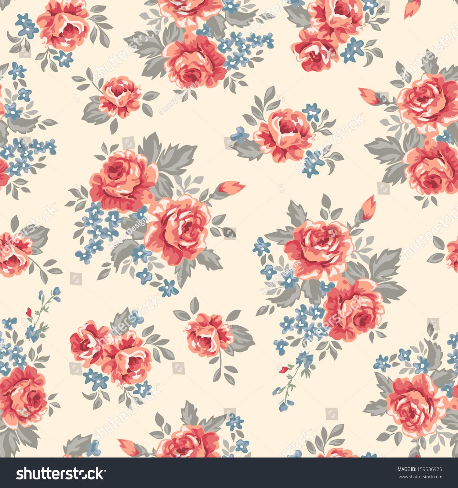 Vintage Roses ~ Seamless Vector Background - 159536975 : Shutterstock