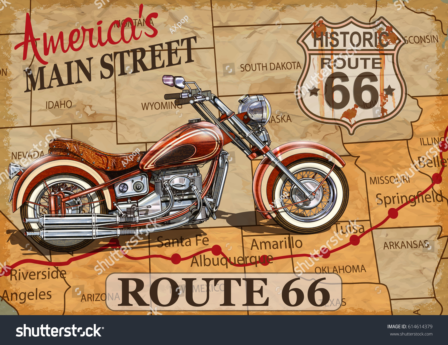 MOTORCYCLE RIDING U.S ROUTE 66 LIFE IS GOOD ENJOY BIKE VINTAGE POSTER REPRO