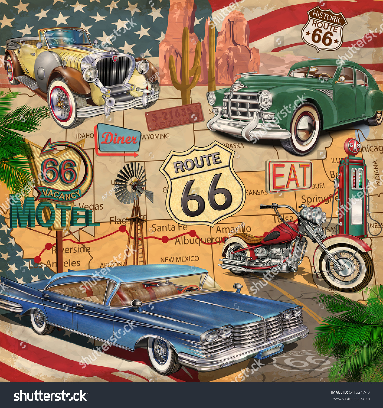 Motel Route 66 Vintage Poster Stock Vector (Royalty Free 
