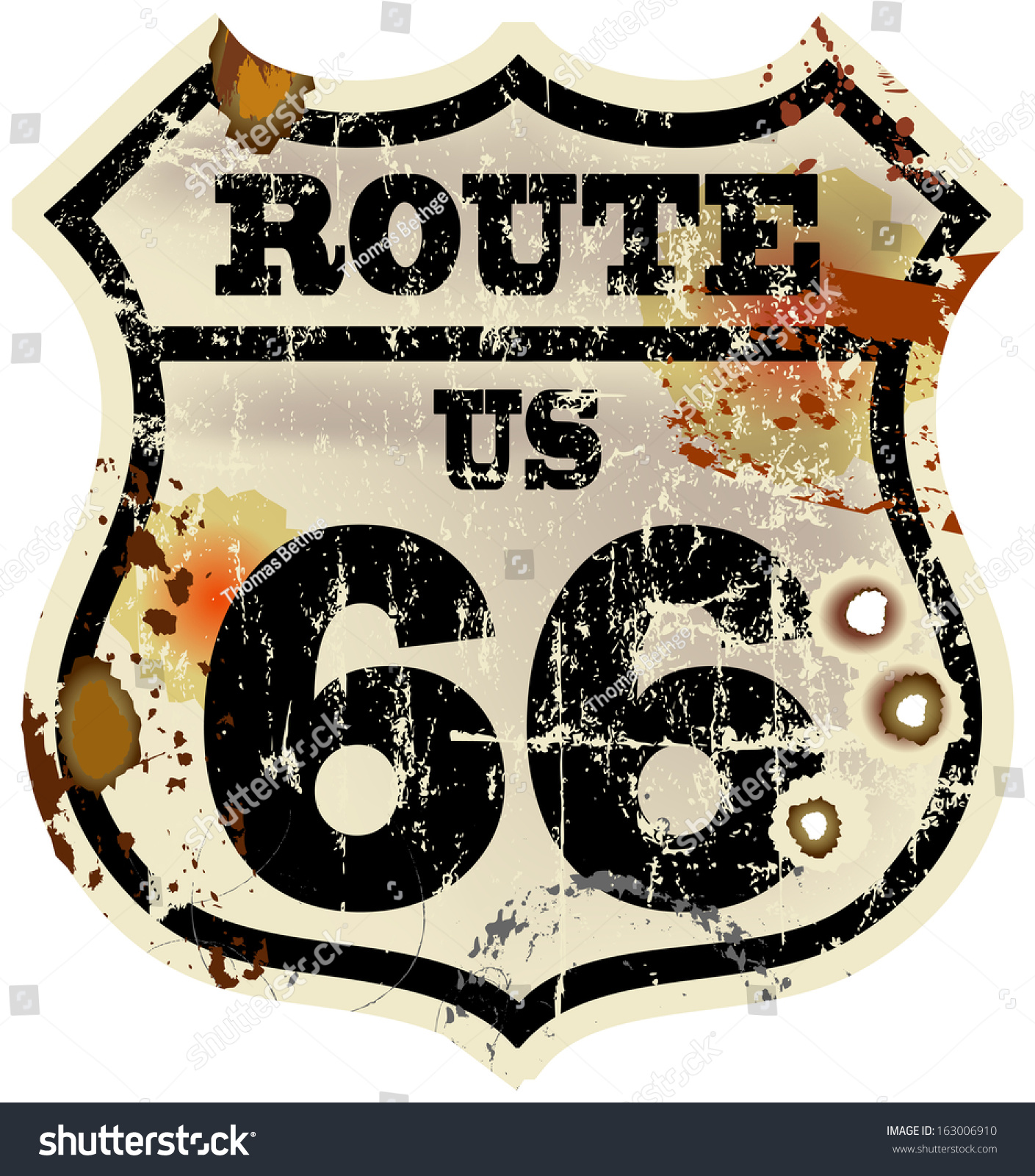 Vintage Route Sixty Six Road Sign, Retro Style, Stock Vector ...