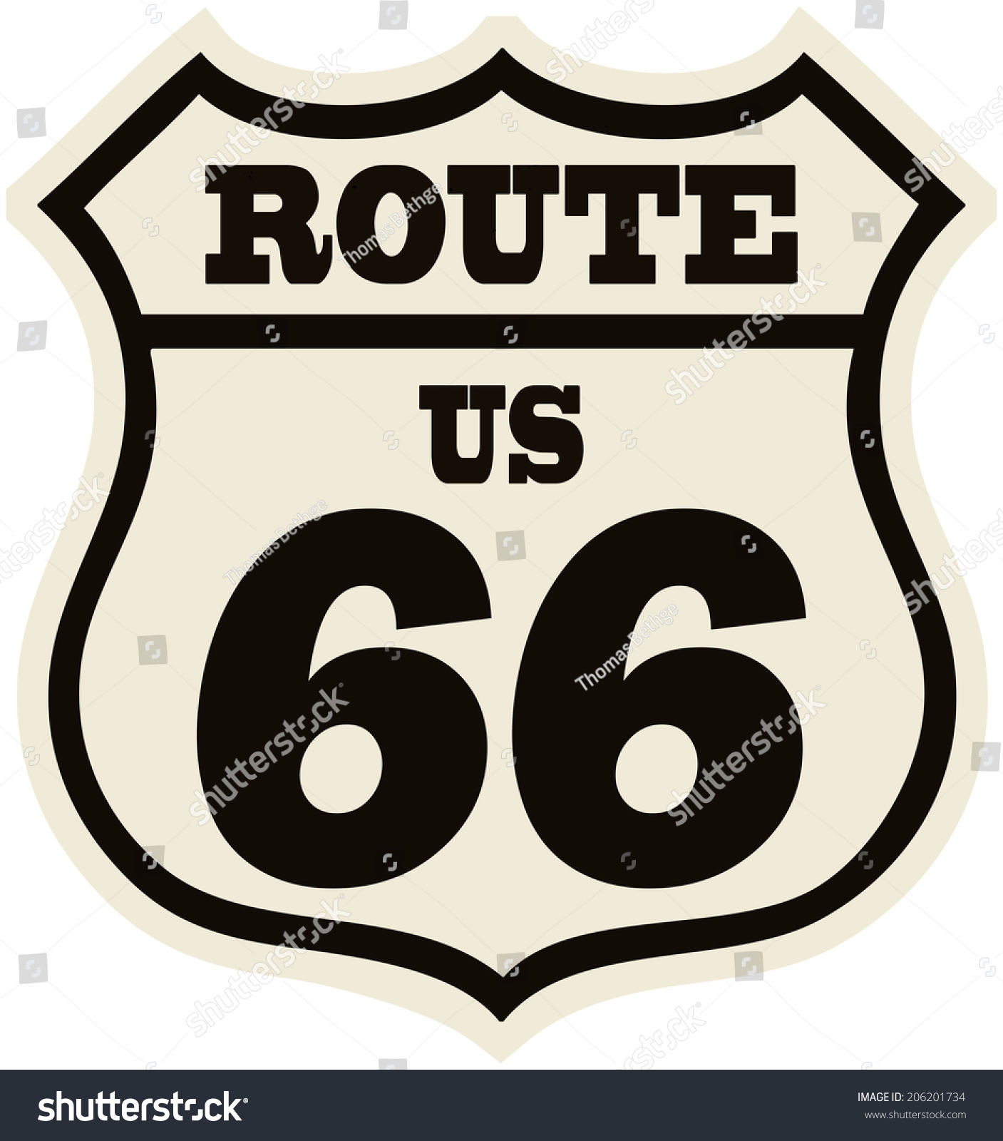 Vintage Route Sixty Six Road Sign Stock Vector (Royalty Free) 206201734