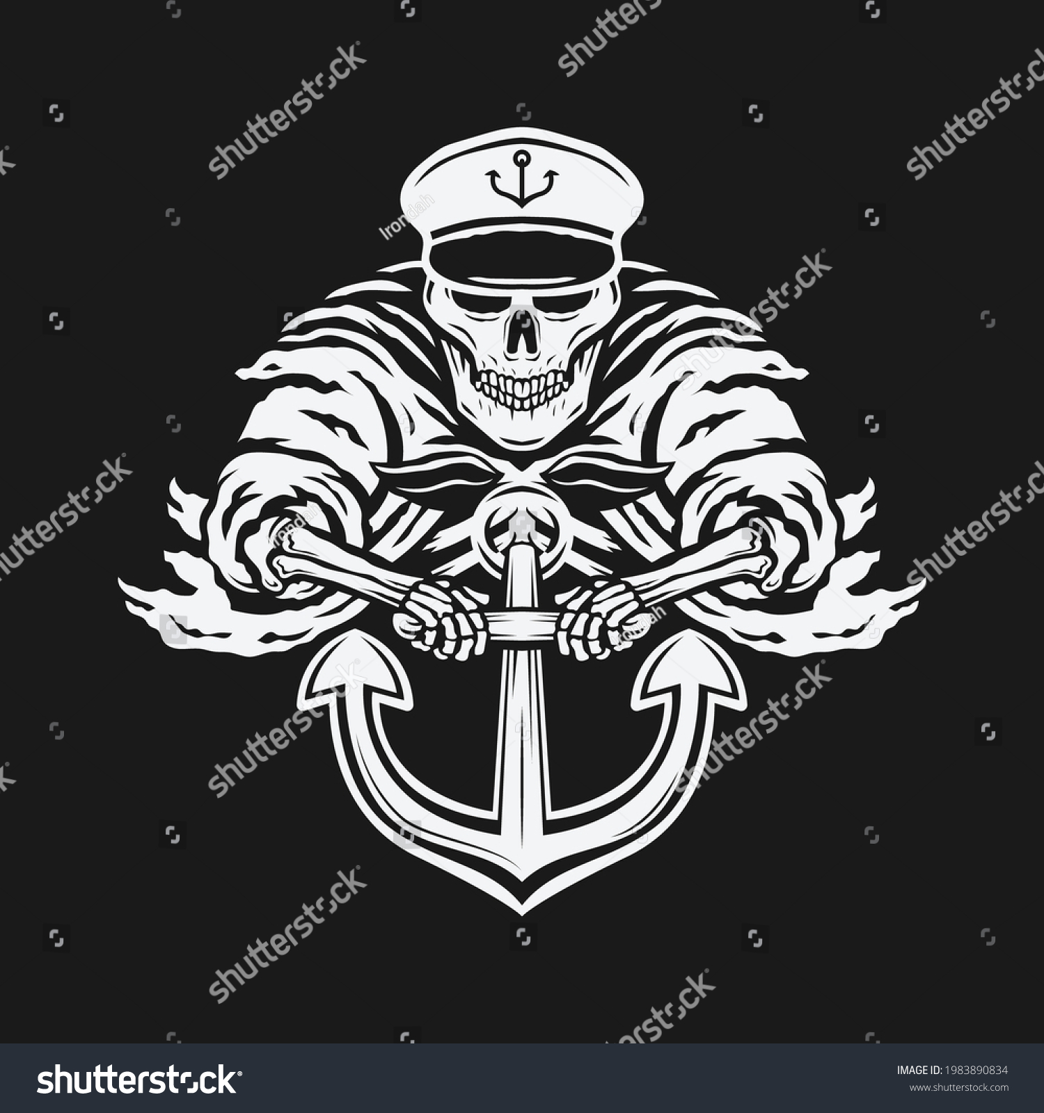 Vintage Sailor Skull Anchor Illustration Stock Vector (Royalty Free ...