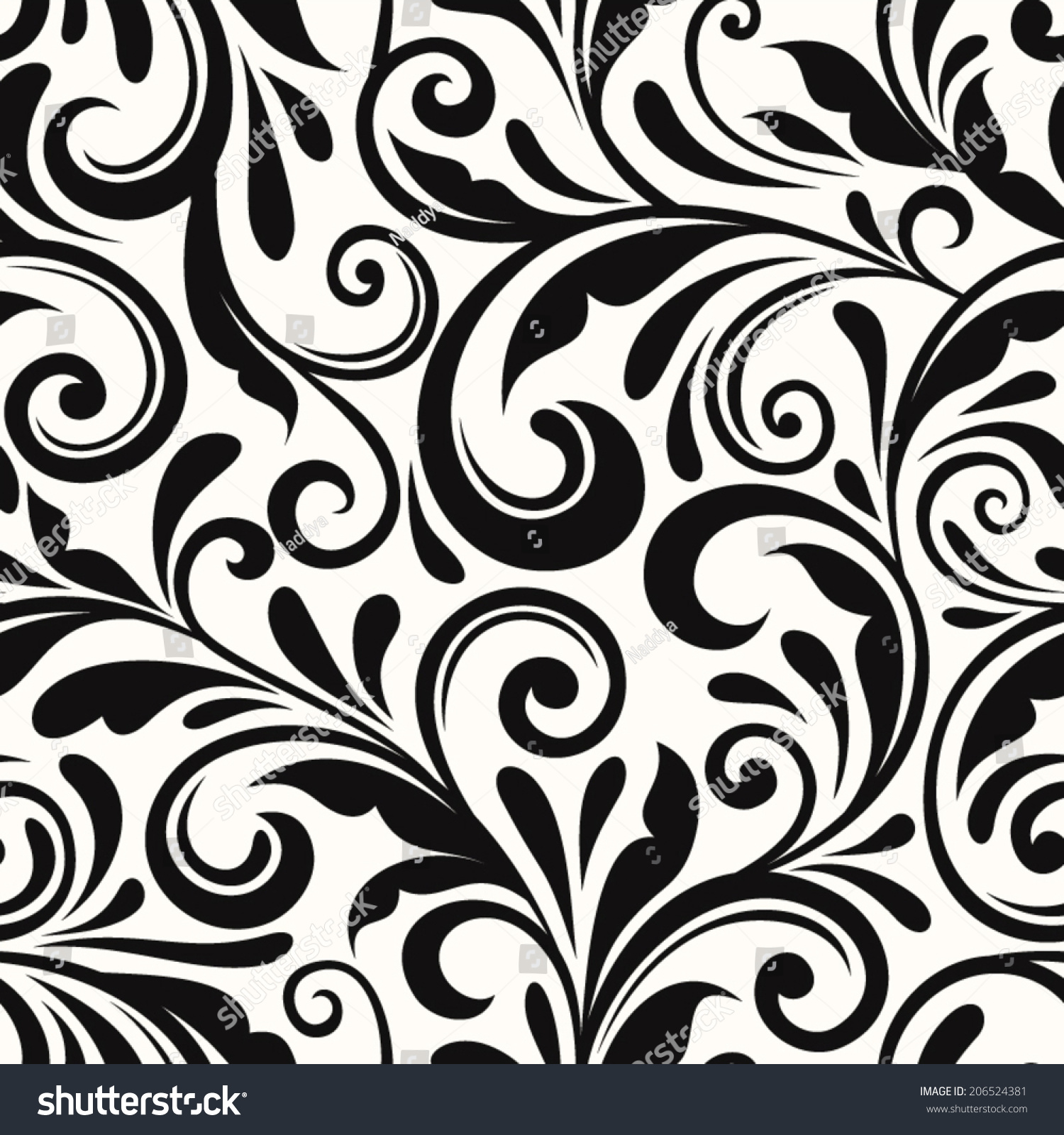 Vintage Seamless Black Floral Pattern. Vector Illustration. - 206524381 ...