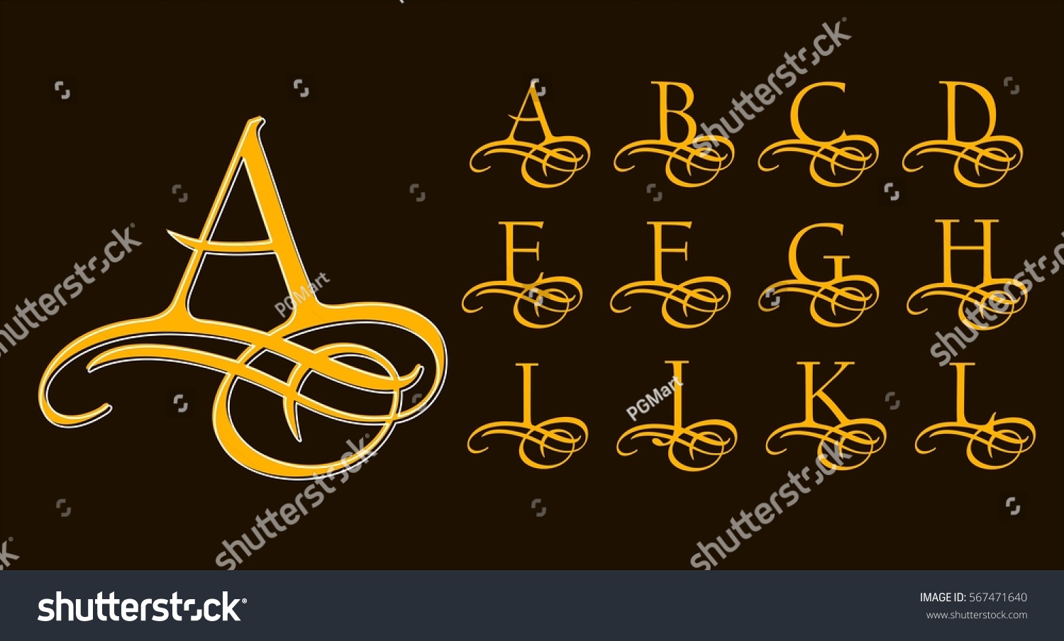 Vintage Set 1 Calligraphic Capital Letters Vector De Stock Libre De