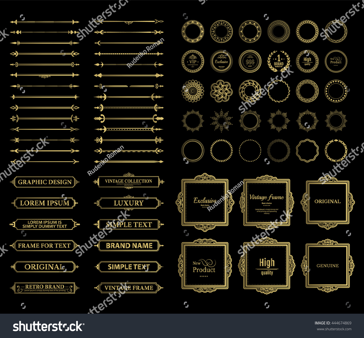 Vintage Set Exclusive Borders Frame Wicker Stock Vector Royalty