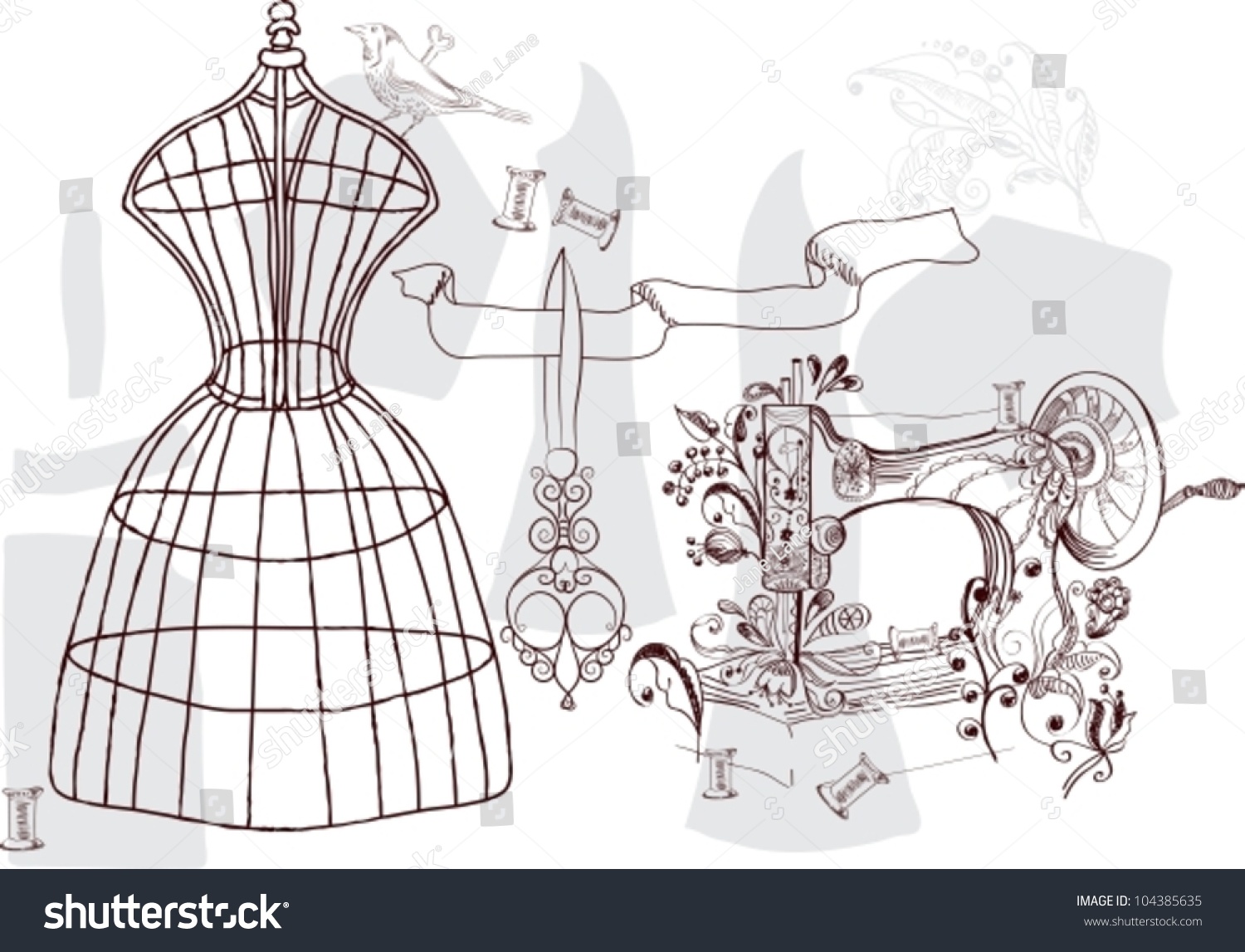 Vintage Set Fashion Sewing Vector Illustration Stock Vector (Royalty ...