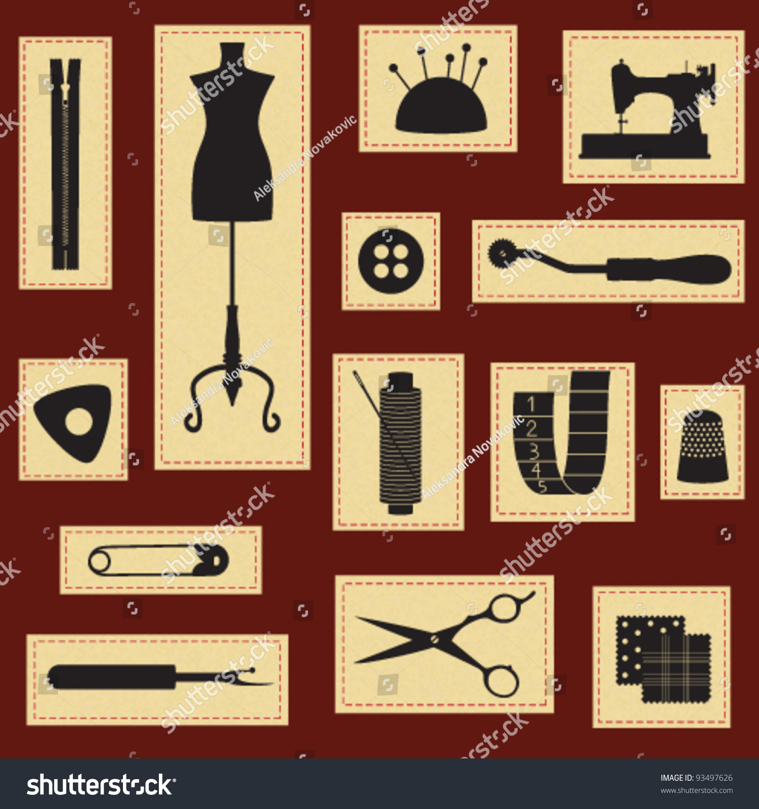 Vintage Sewing And Tailoring Icons Set Stock Vector Illustration ...