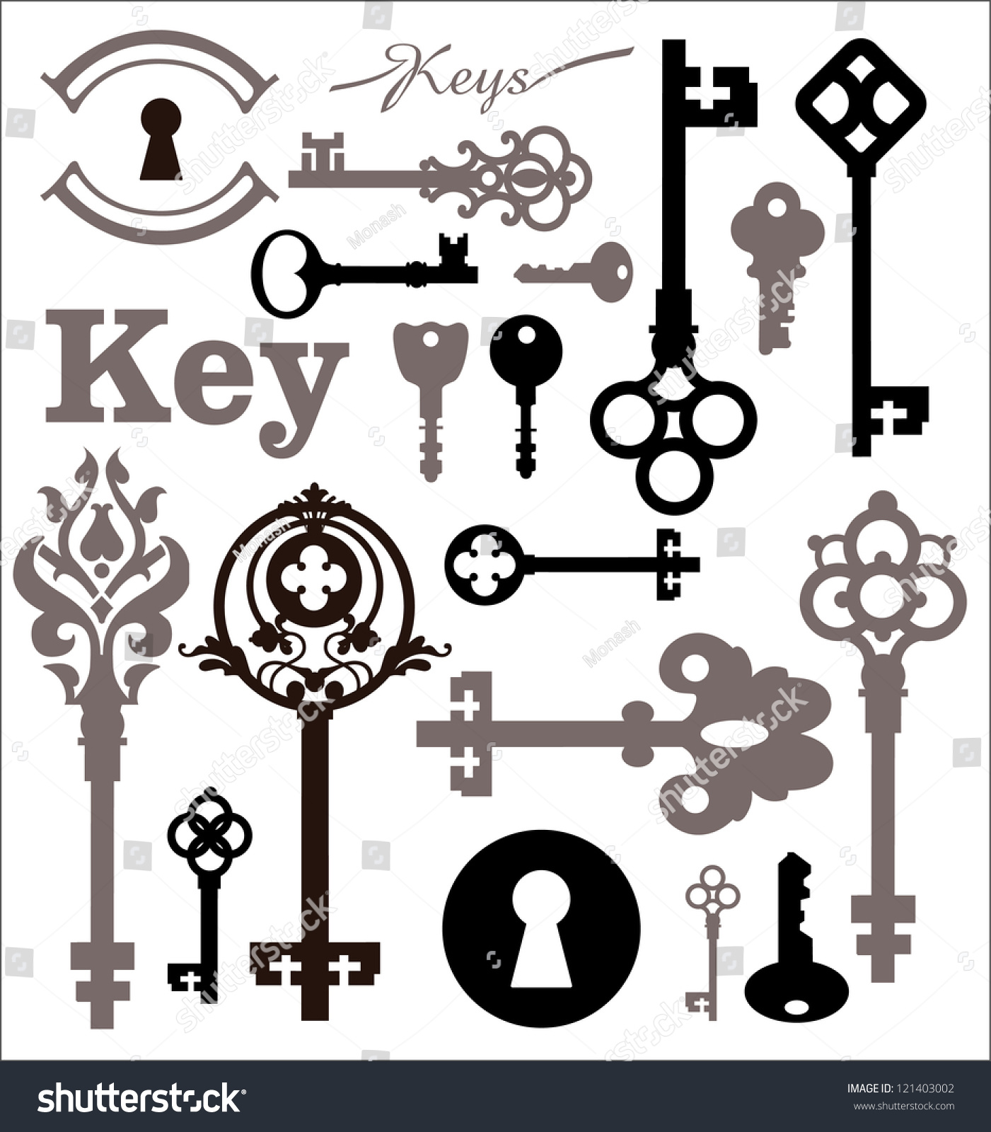 Vintage Silhouette Keys, Beautiful Silhouette Keyholes, Decorated Frame ...