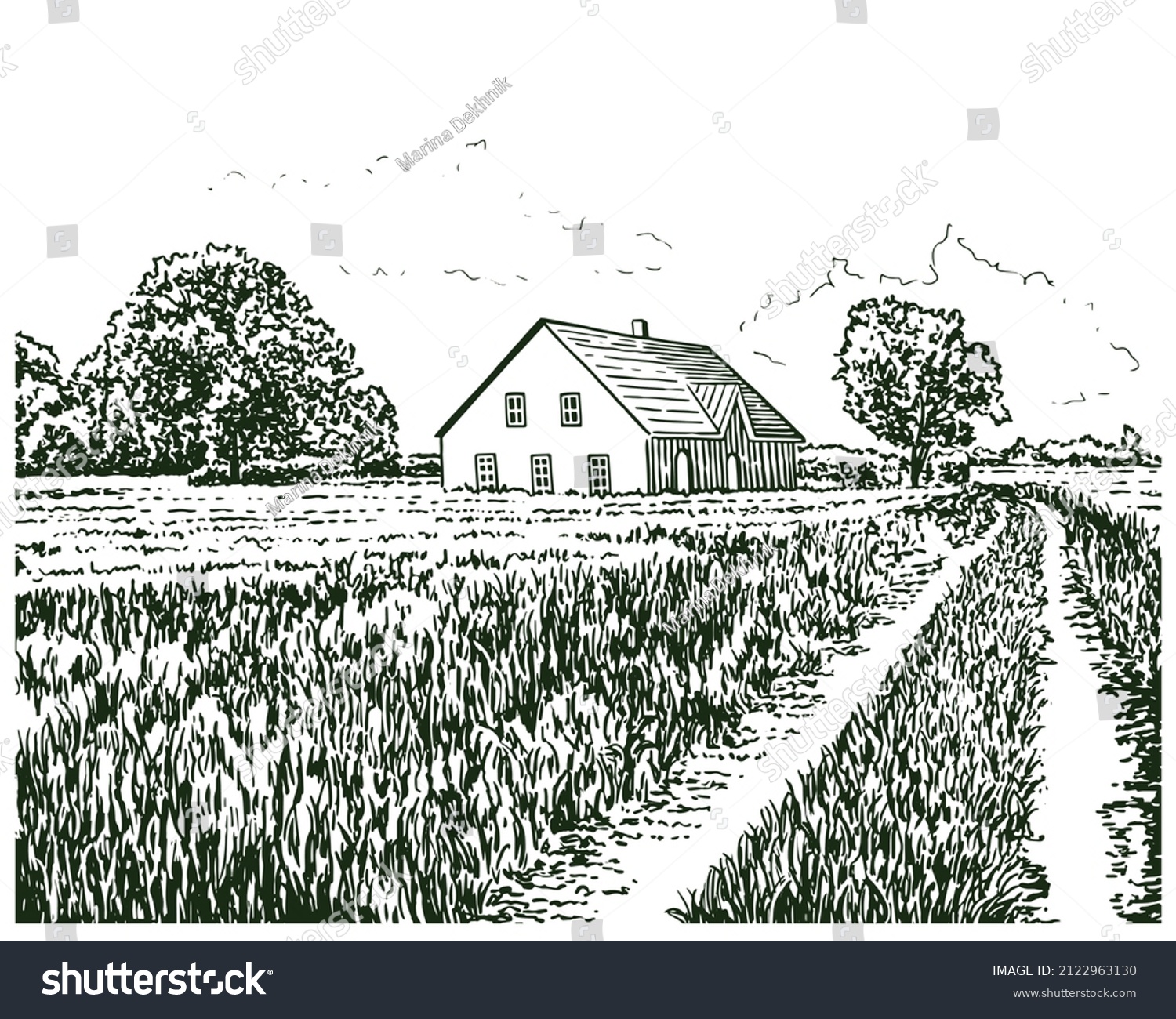 Vintage Sketch Illustration Old Farm Rural Stock Vector (Royalty Free ...