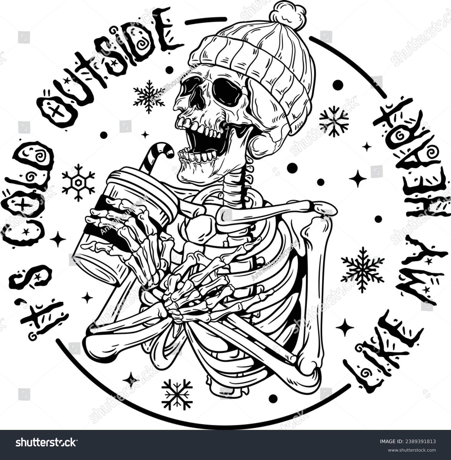 SVG of Vintage Skull Christmas, Skeleton Santa Claus, Its Cold Outside Like My Heart, Funny Christmas Cut File Cricut Silhouette, merry christmas, holiday season  svg