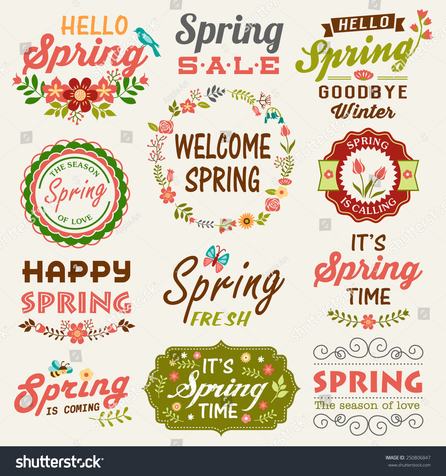 Vintage Spring Typography Design Labels Icons Stock Vector (Royalty ...