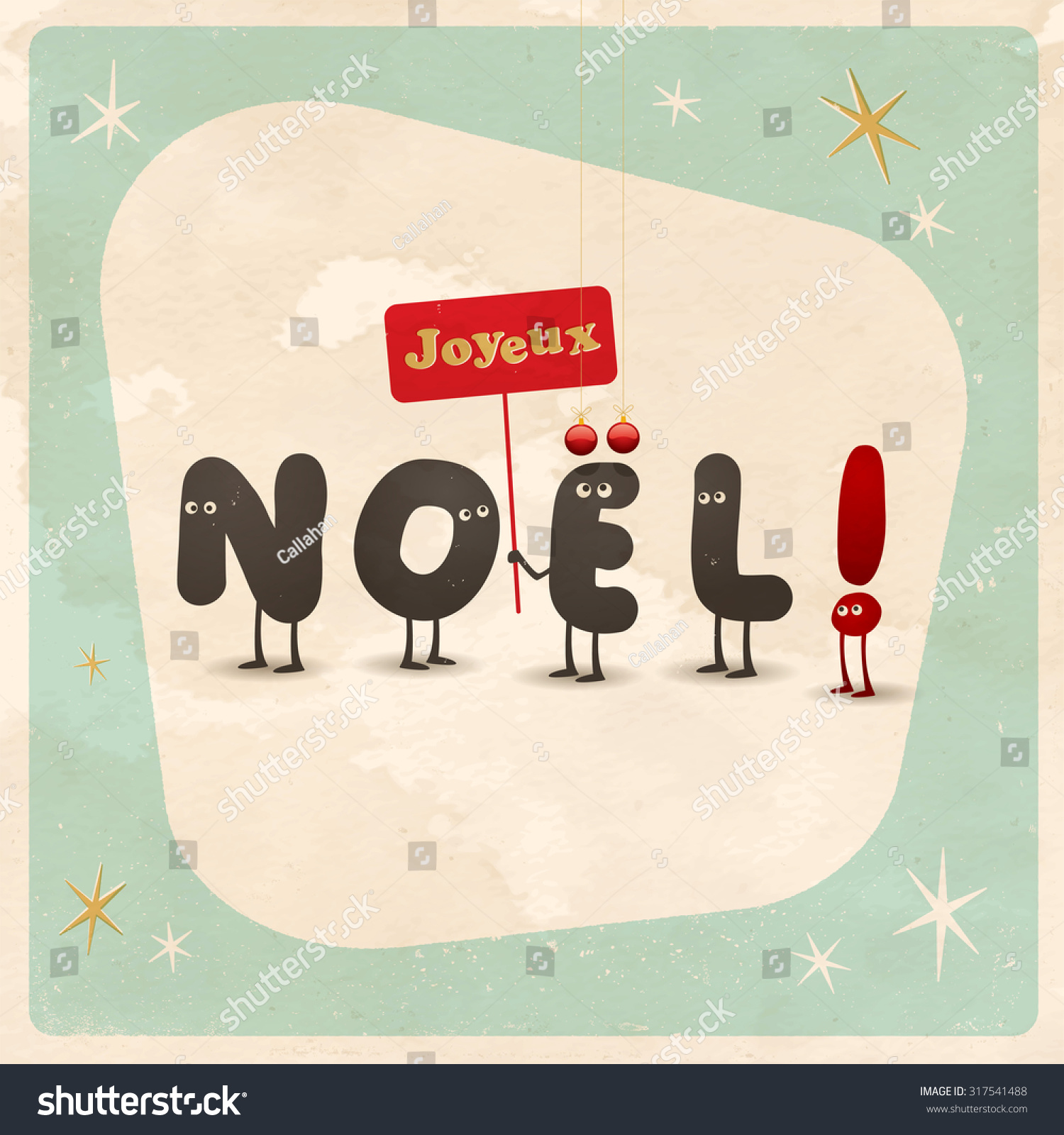 Vintage Style Funny Christmas Card Joyeux Stock Vector Royalty Free