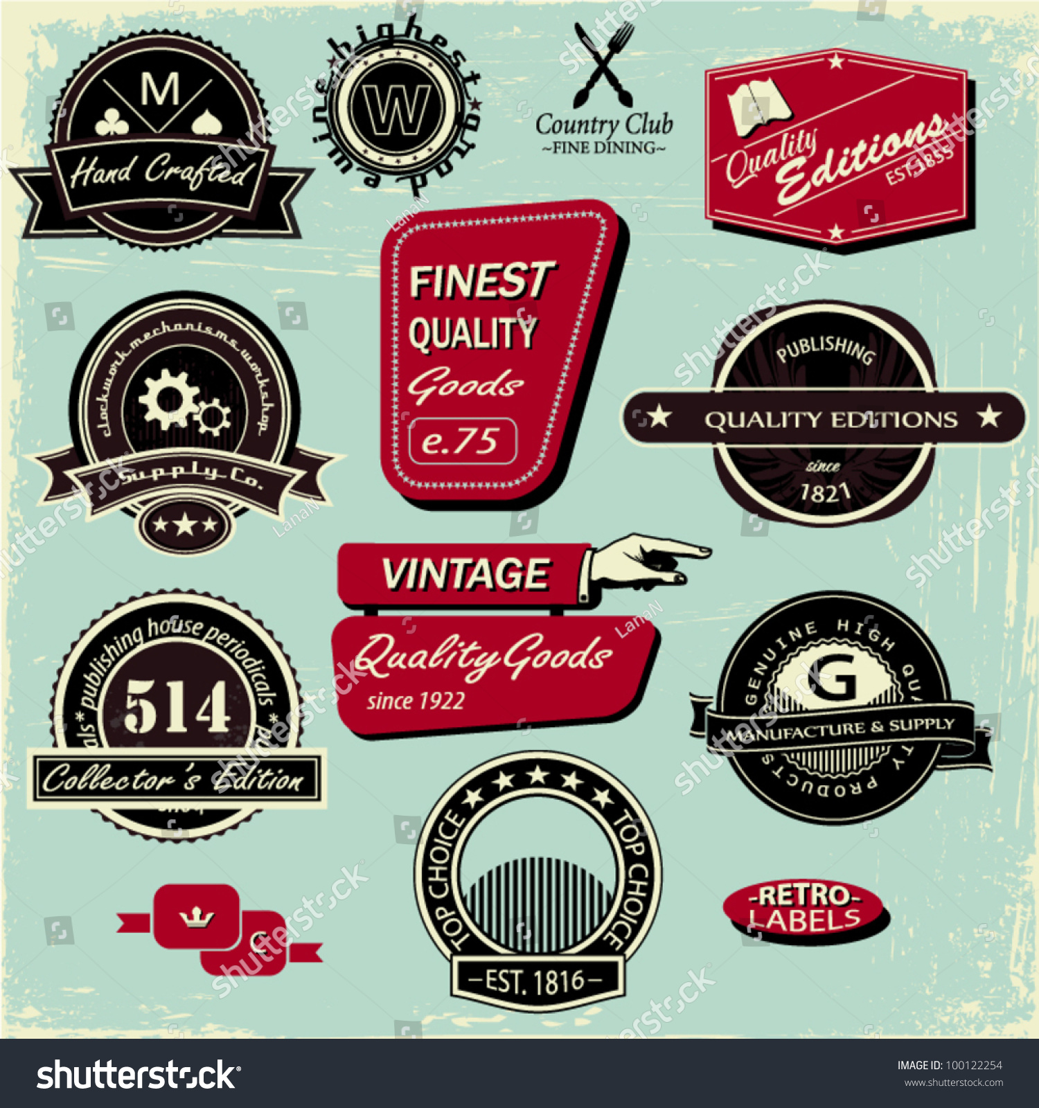 Vintage Style Labels, Set Of 12 Signs And Badges Stock Vector ...