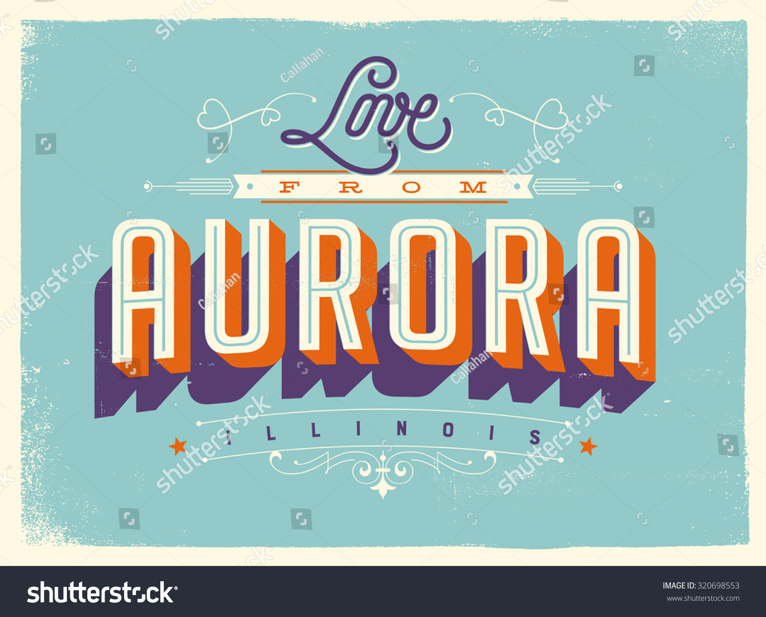 SVG of Vintage style Touristic Greeting Card with texture effects - Love from Aurora, Illinois - Vector EPS10. svg