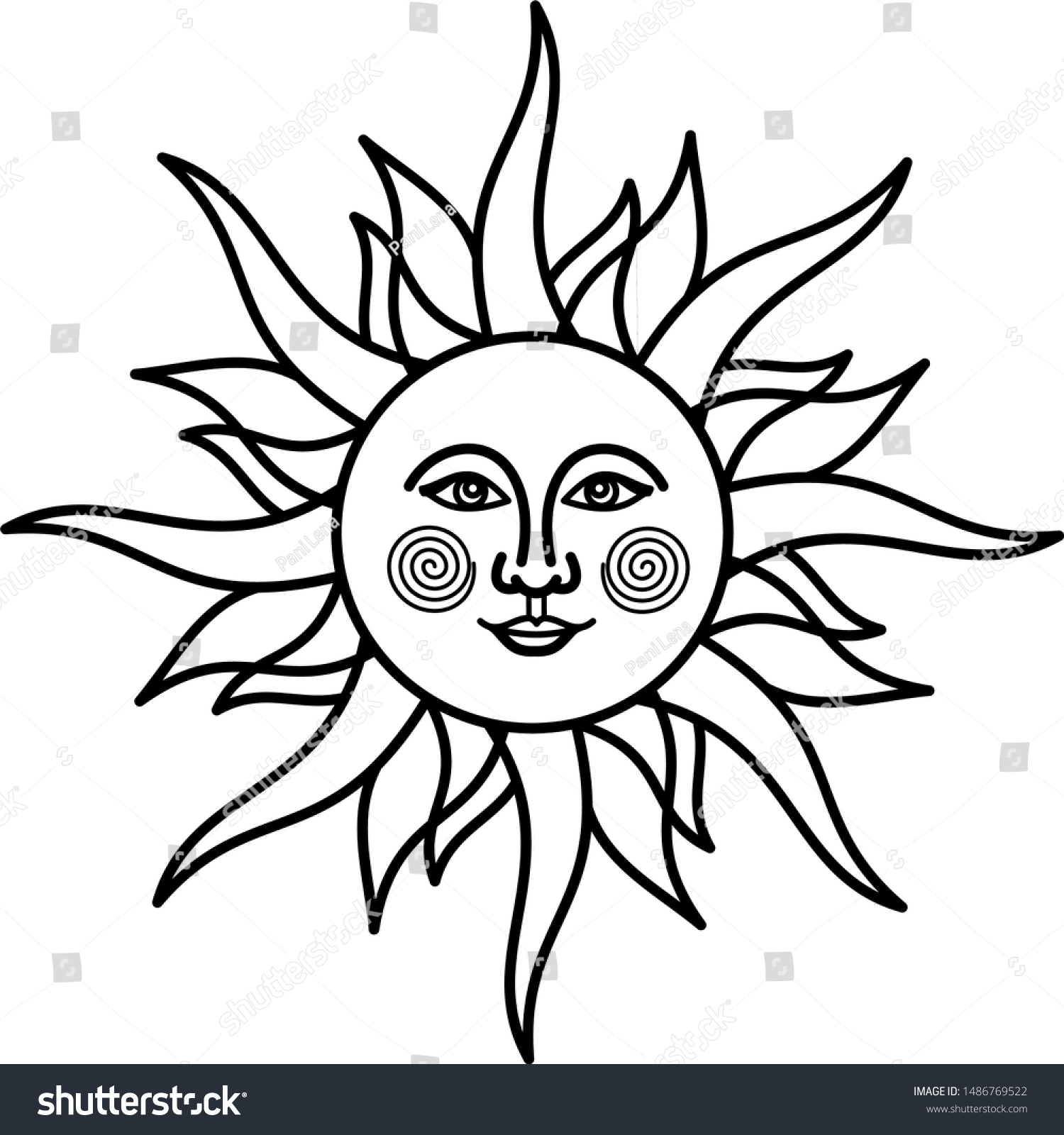 Download Vintage Sun Face Icon Outline Style Stock Vector Royalty Free 1486769522 PSD Mockup Templates