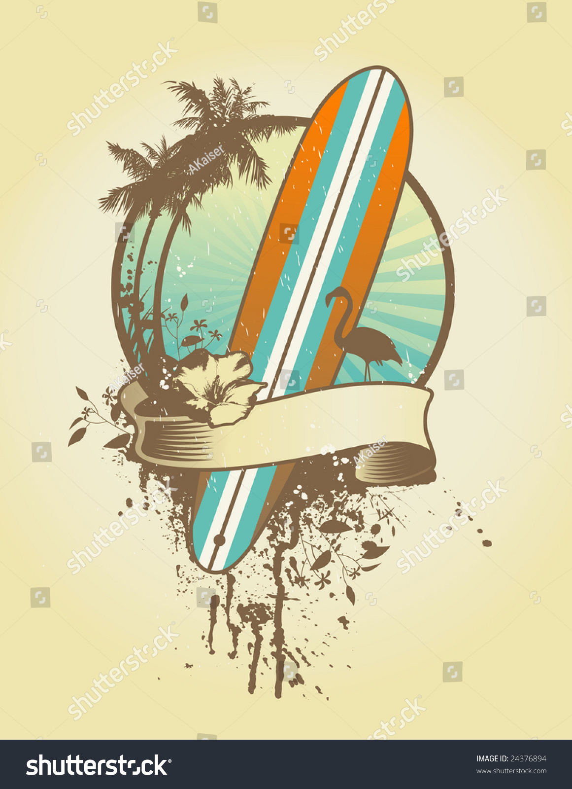Vintage Surf Emblem Classic Longboard Floral Stock Vector ...