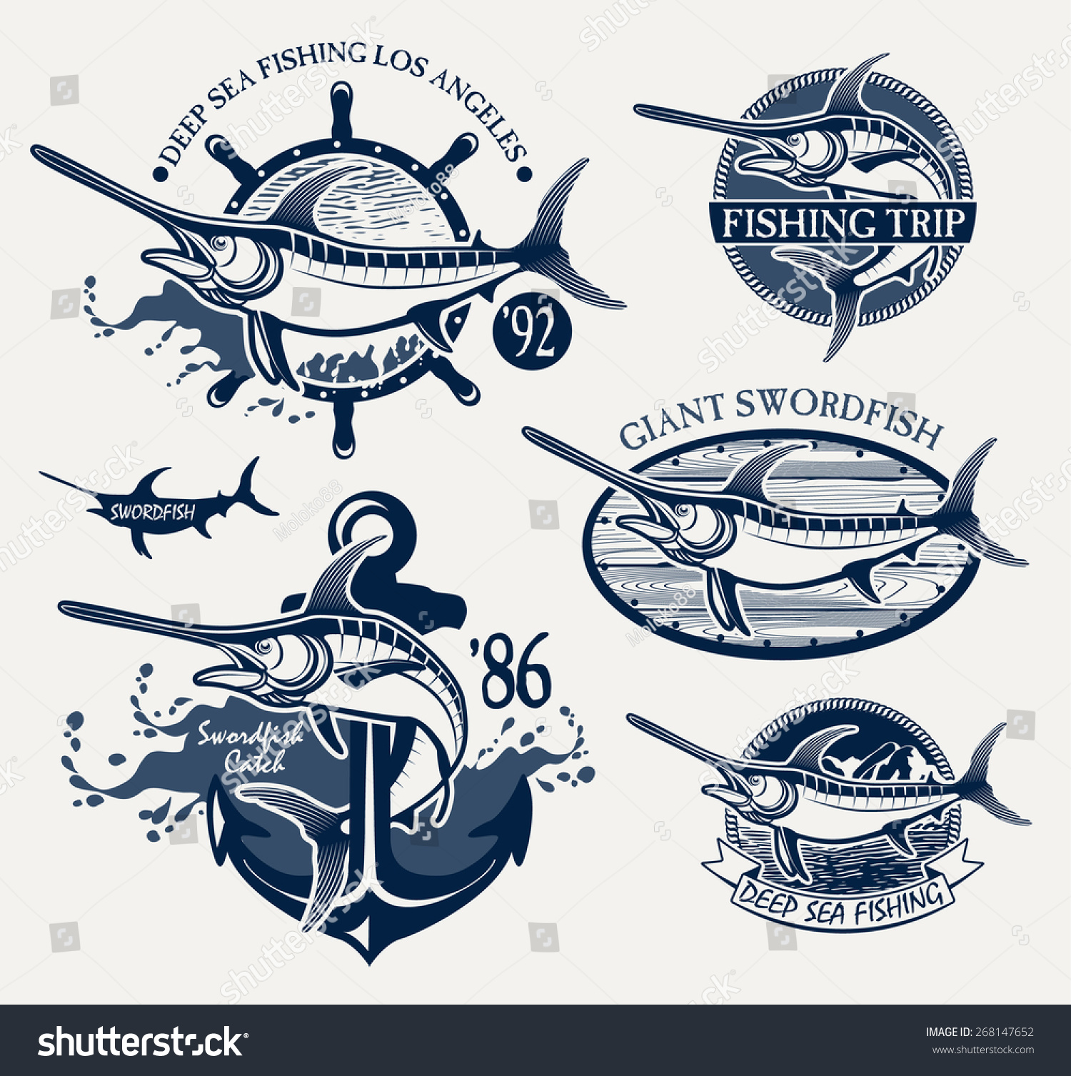 Vintage Swordfish Fishing Emblems, Labels And Design Elements Stock ...