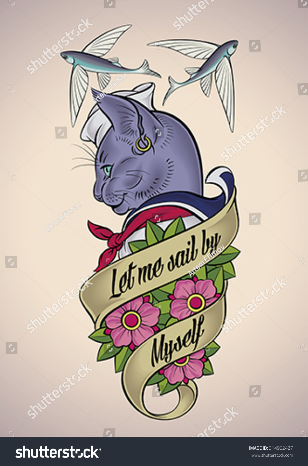 vintage tattoo design catsailor wrapped banner stock vector vintage tattoo design catsailor wrapped banner stock vector
