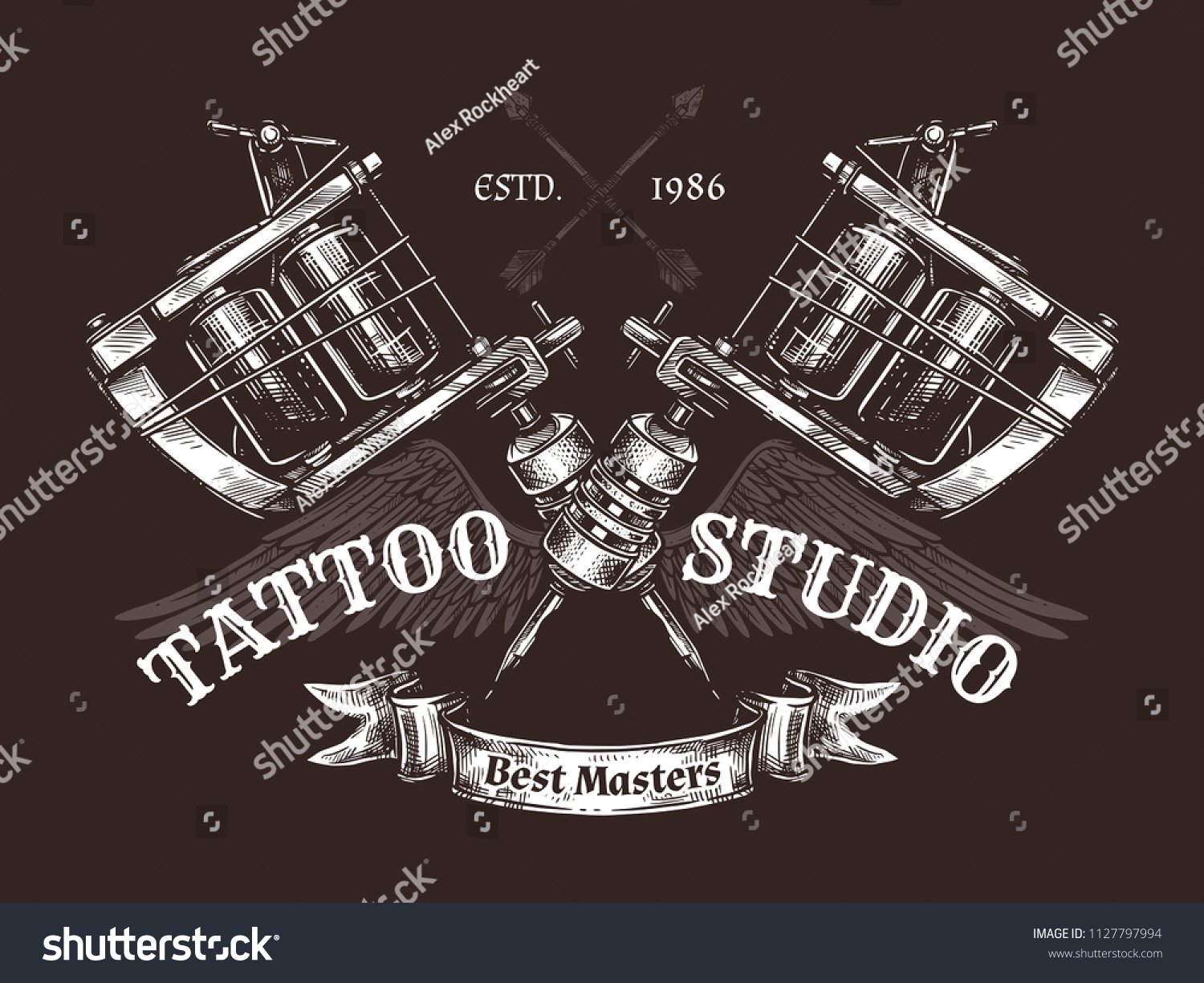 Vintage Tattoo Studio Poster Two Crossed Stock Vector (Royalty Free ...