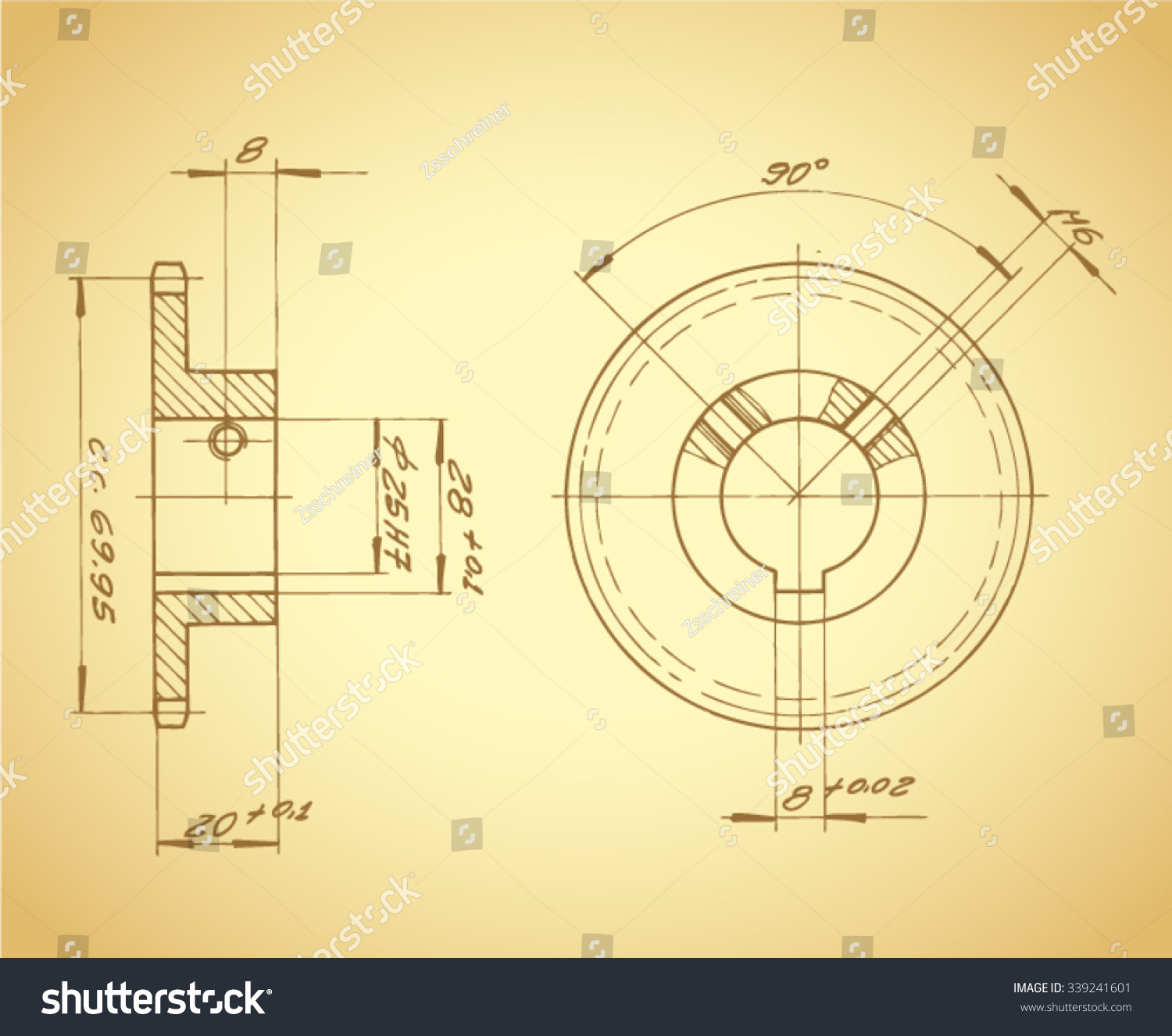 Vintage Technical Drawing Vector Illustration 스톡 벡터(로열티 프리) 339241601