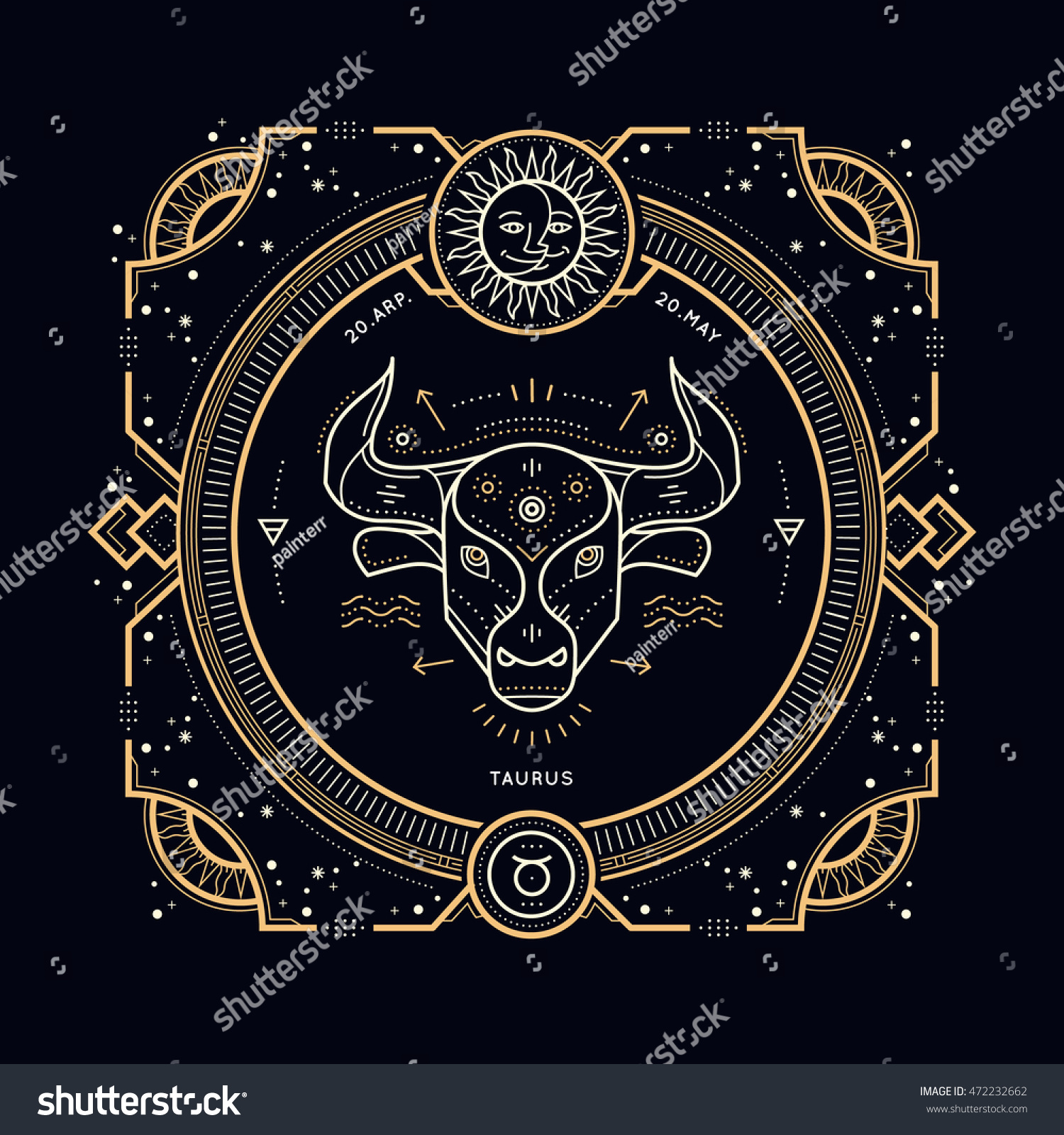 Vintage Thin Line Taurus Zodiac Sign Stock Vector (royalty Free) 472232662