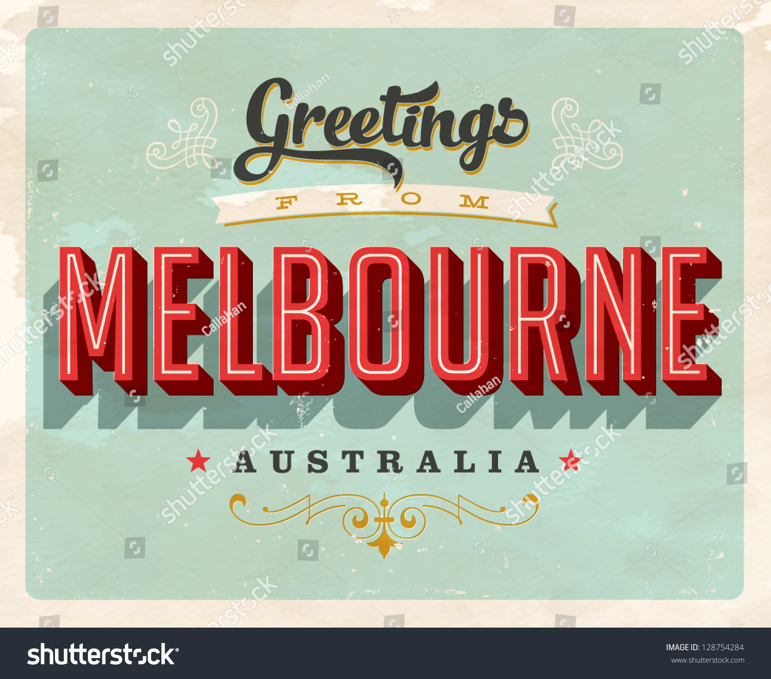Vintage Touristic Greeting Card - Melbourne, Australia - Vector Eps10 ...