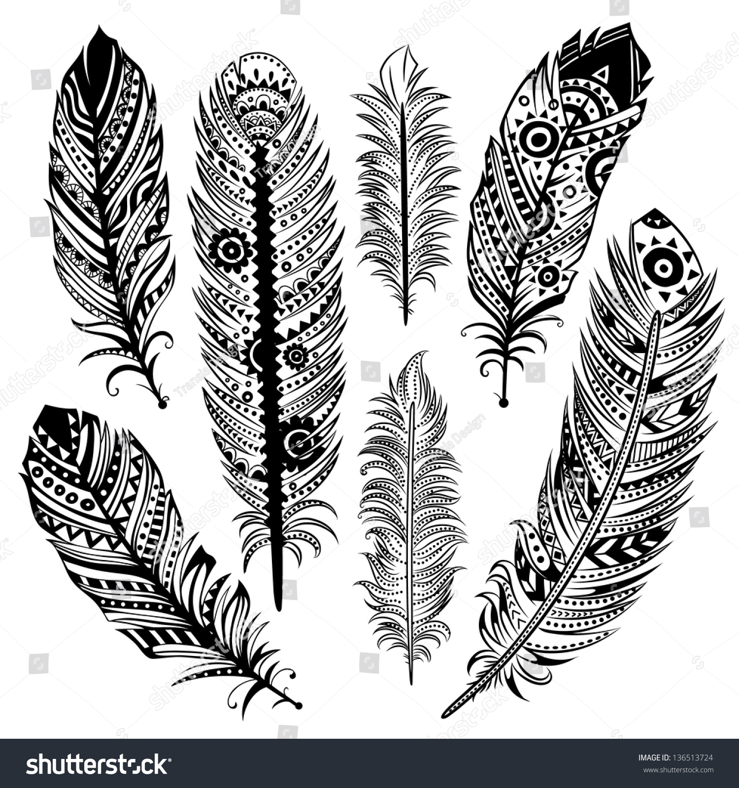 Vintage Tribal Feathers Stock Vector 136513724 - Shutterstock