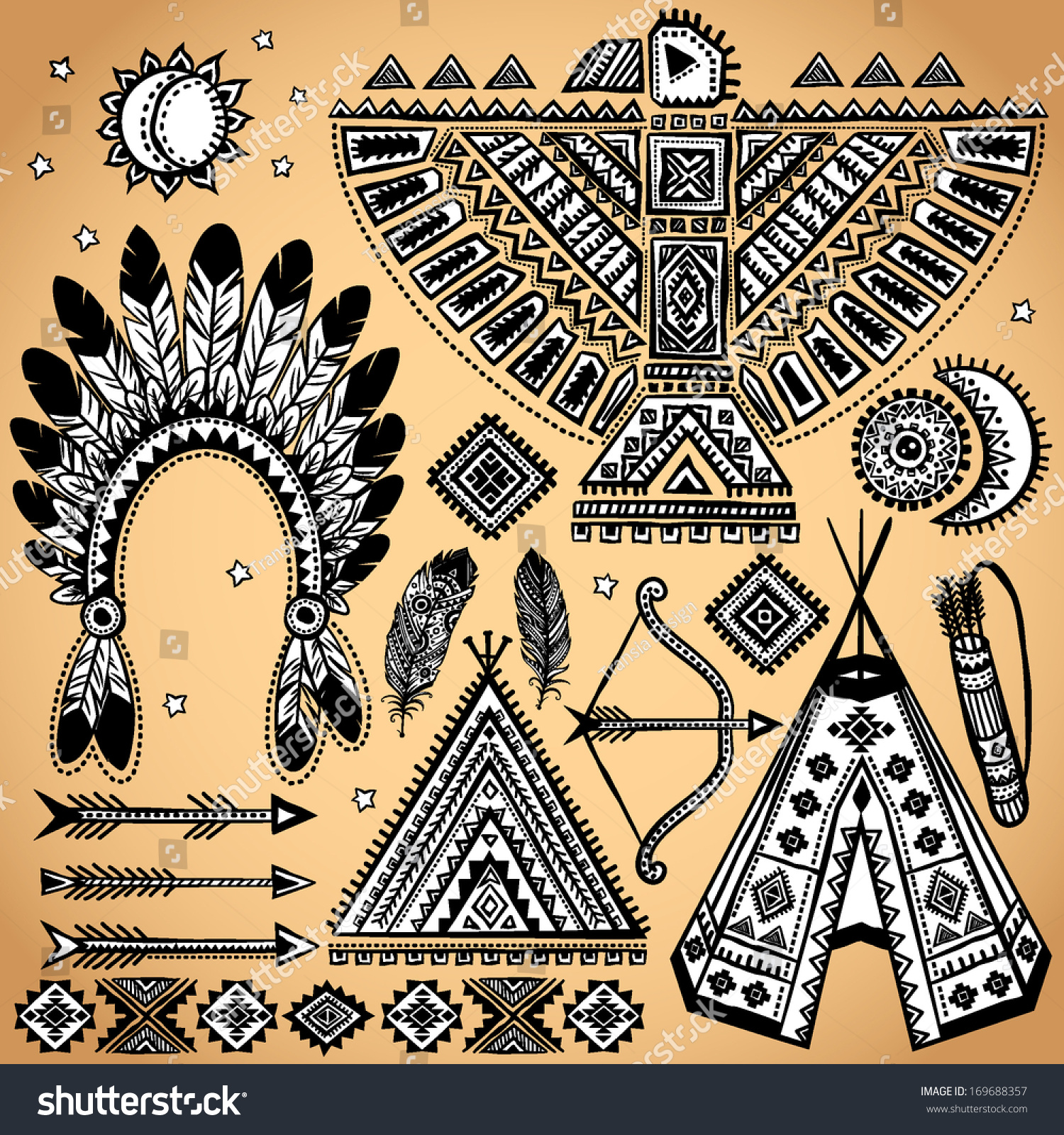 Vintage Tribal Native American Set Of Symbols Stock Vector Illustration ...