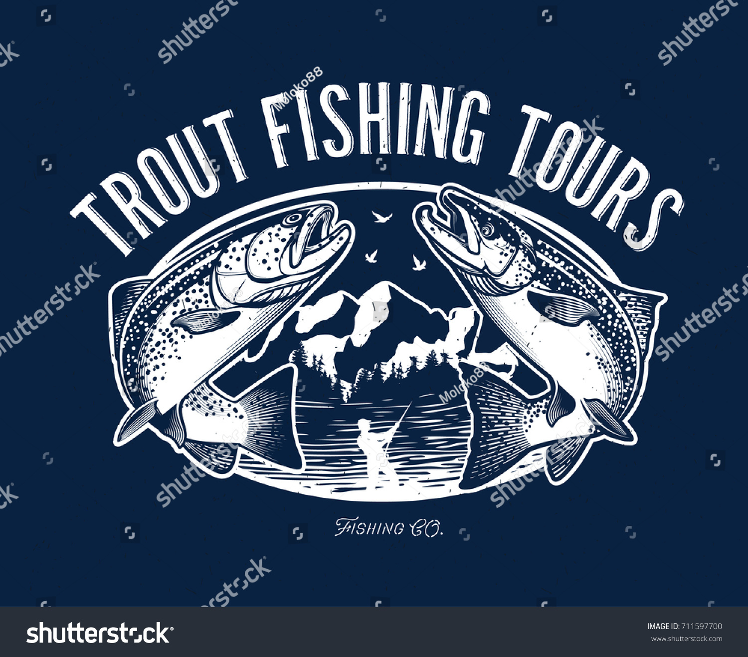 Vintage Trout Salmon Fishing Emblem Vector Stock Vector (Royalty Free ...