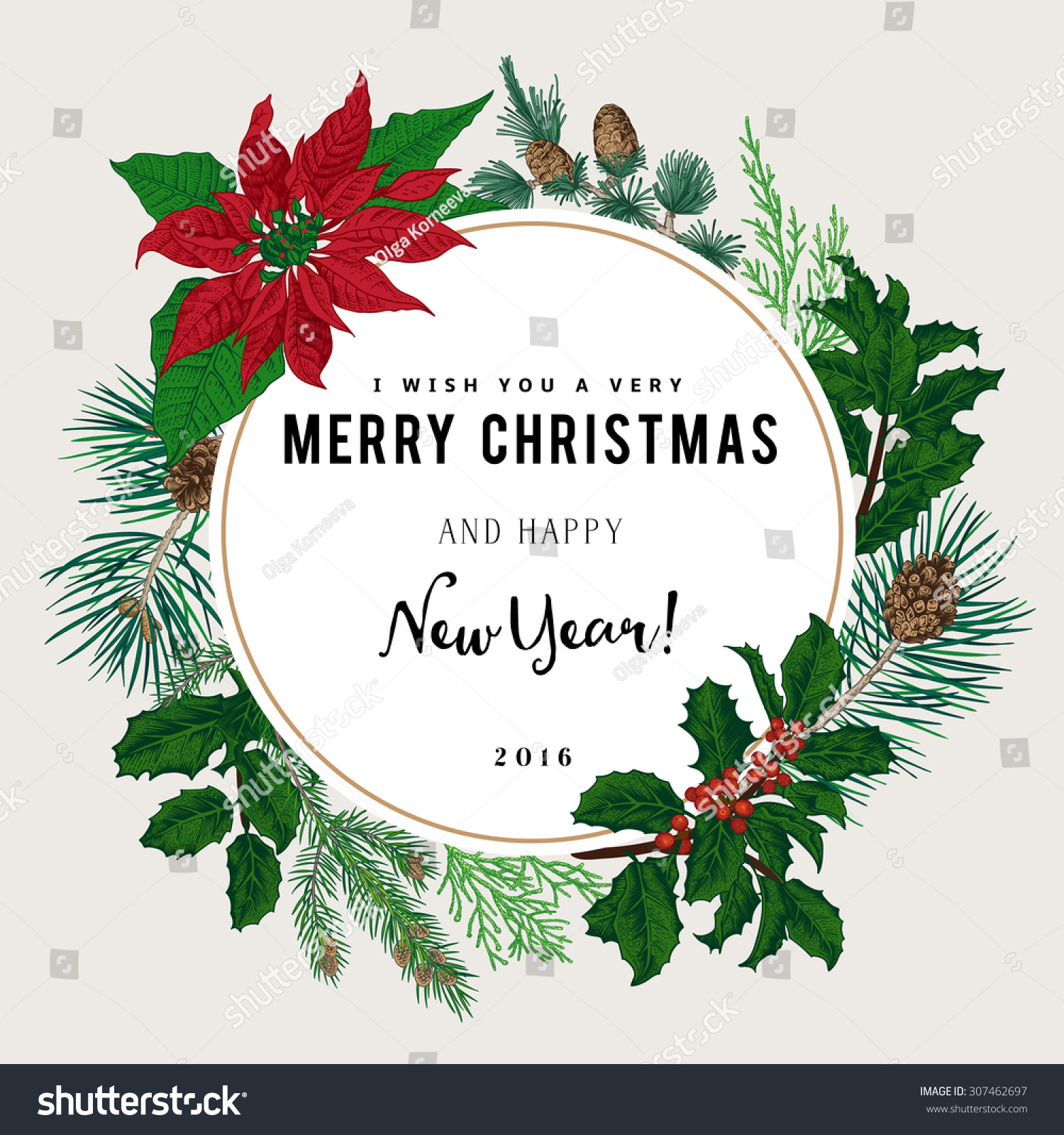 Vintage Vector Card. I Wish You A Very Merry Christmas And Happy New