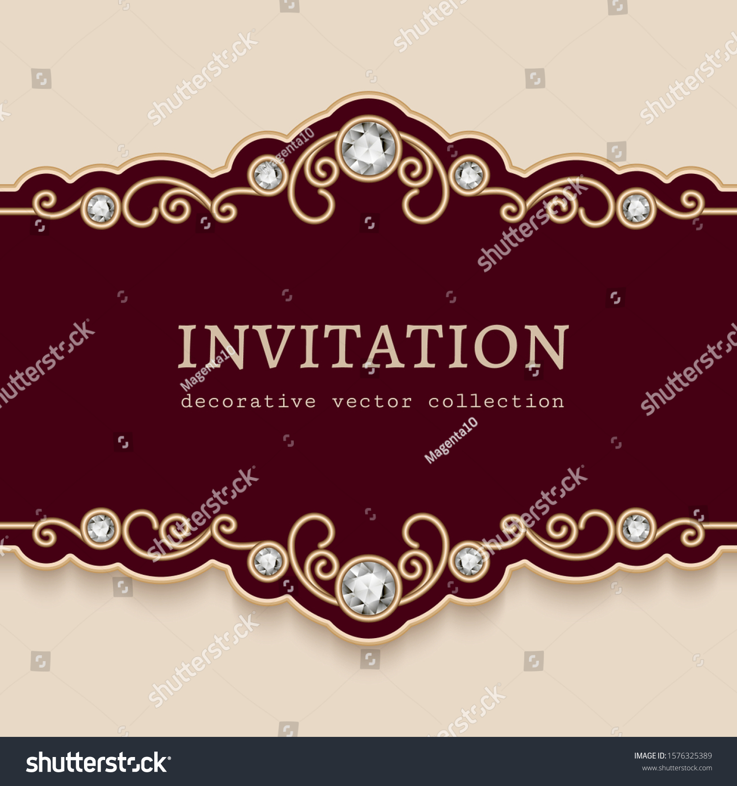 SVG of Vintage vector frame with diamond jewellery border pattern, elegant flourish vignette, jewelry gold belly band decoration for wedding invitation or save the date card design with place for text svg