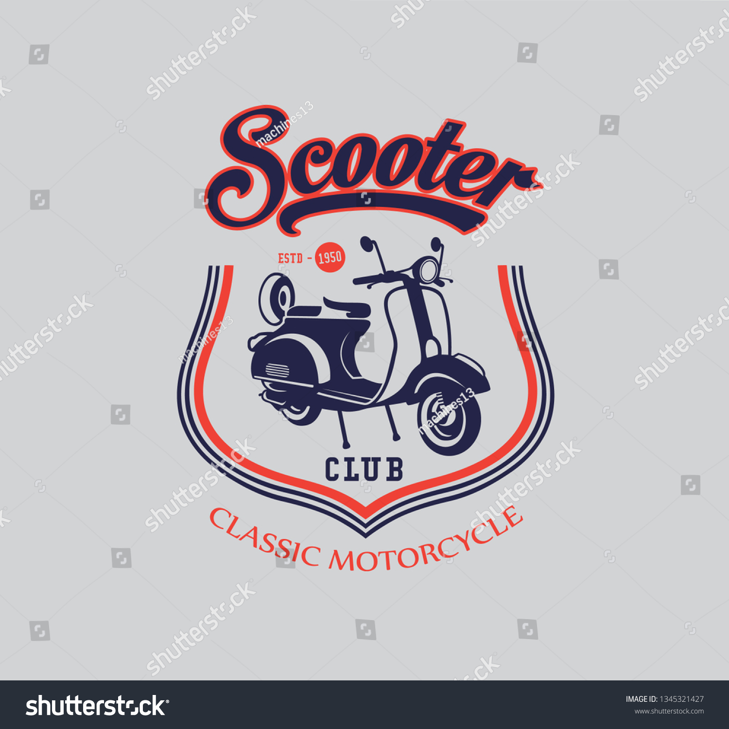 Vintage Vector Illustration Old Scooter Emblem Stock Vector (Royalty ...