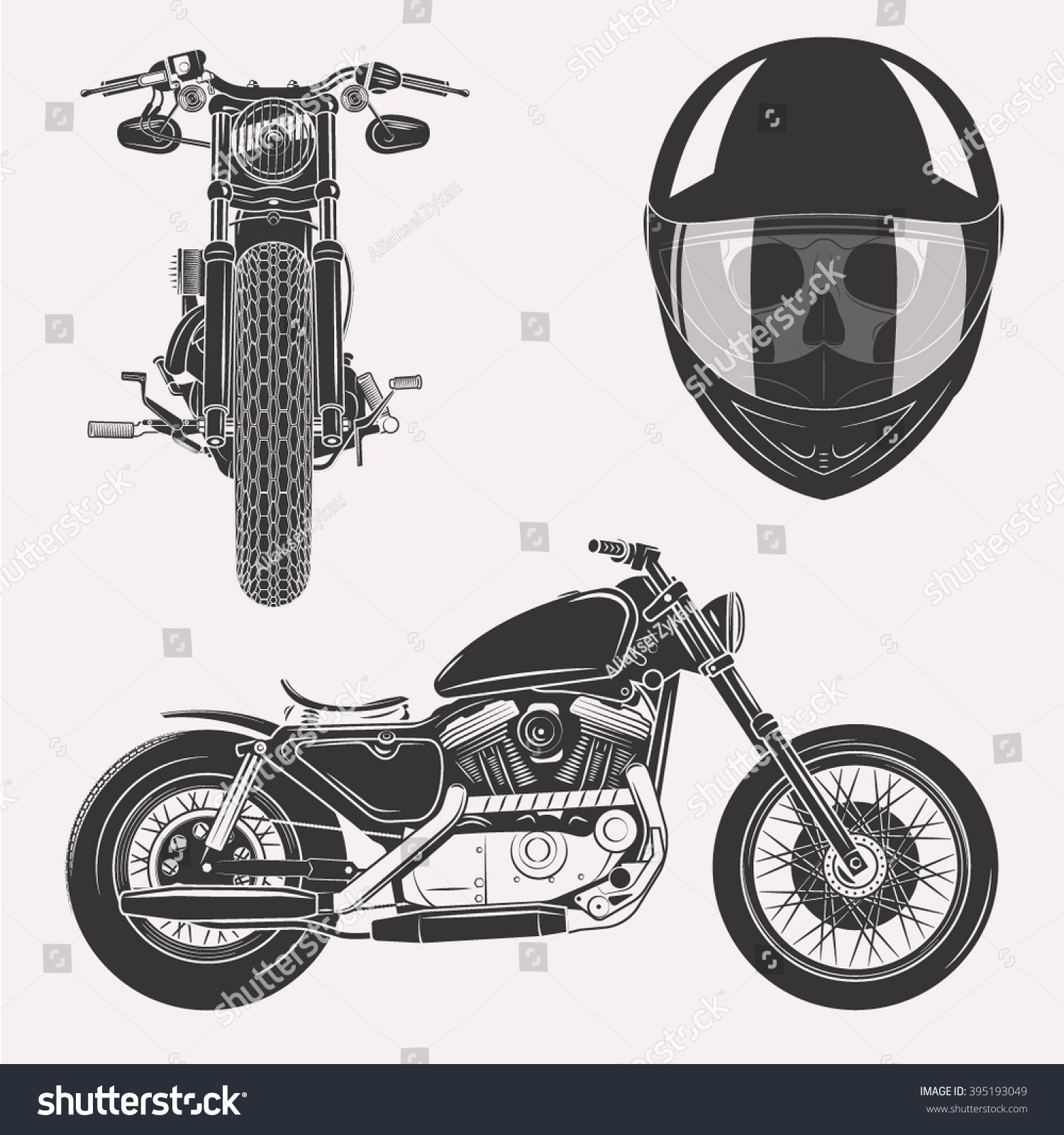 Download Vintage Vector Motorcycle Set Skull Motorbike Stock Vector ...