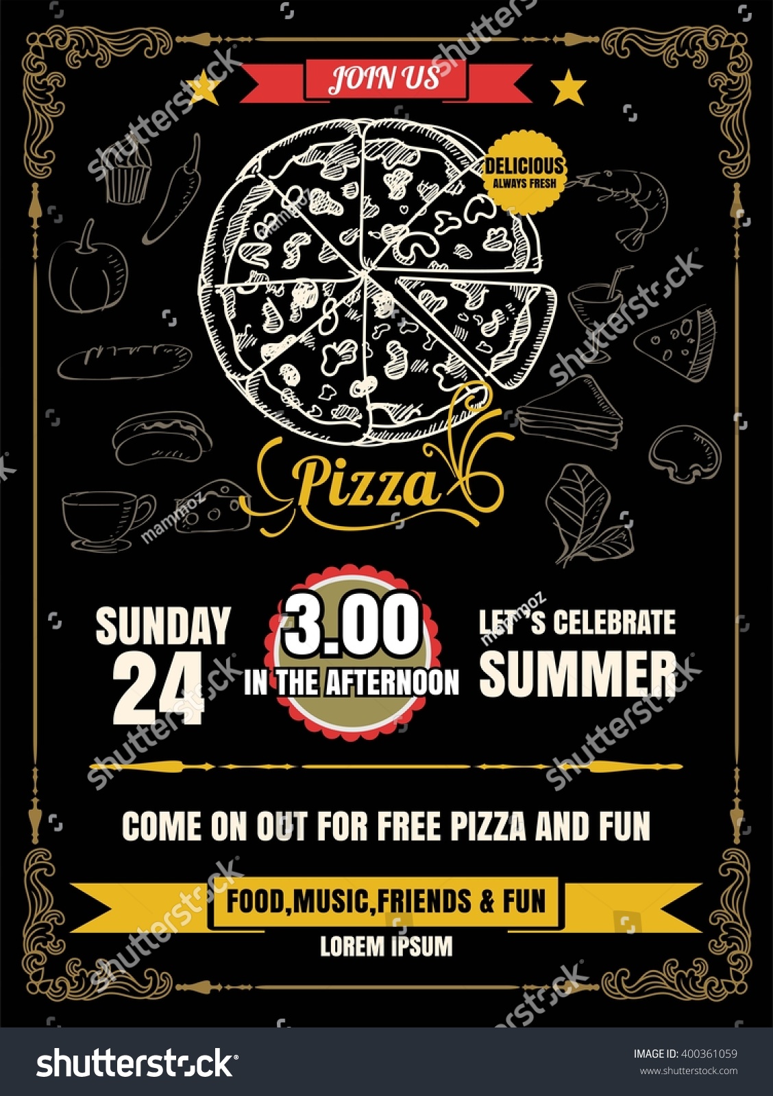 Vintage Vector Pizza Party Flyer Invitation Stock Vector (Royalty For Pizza Party Flyer Template Free