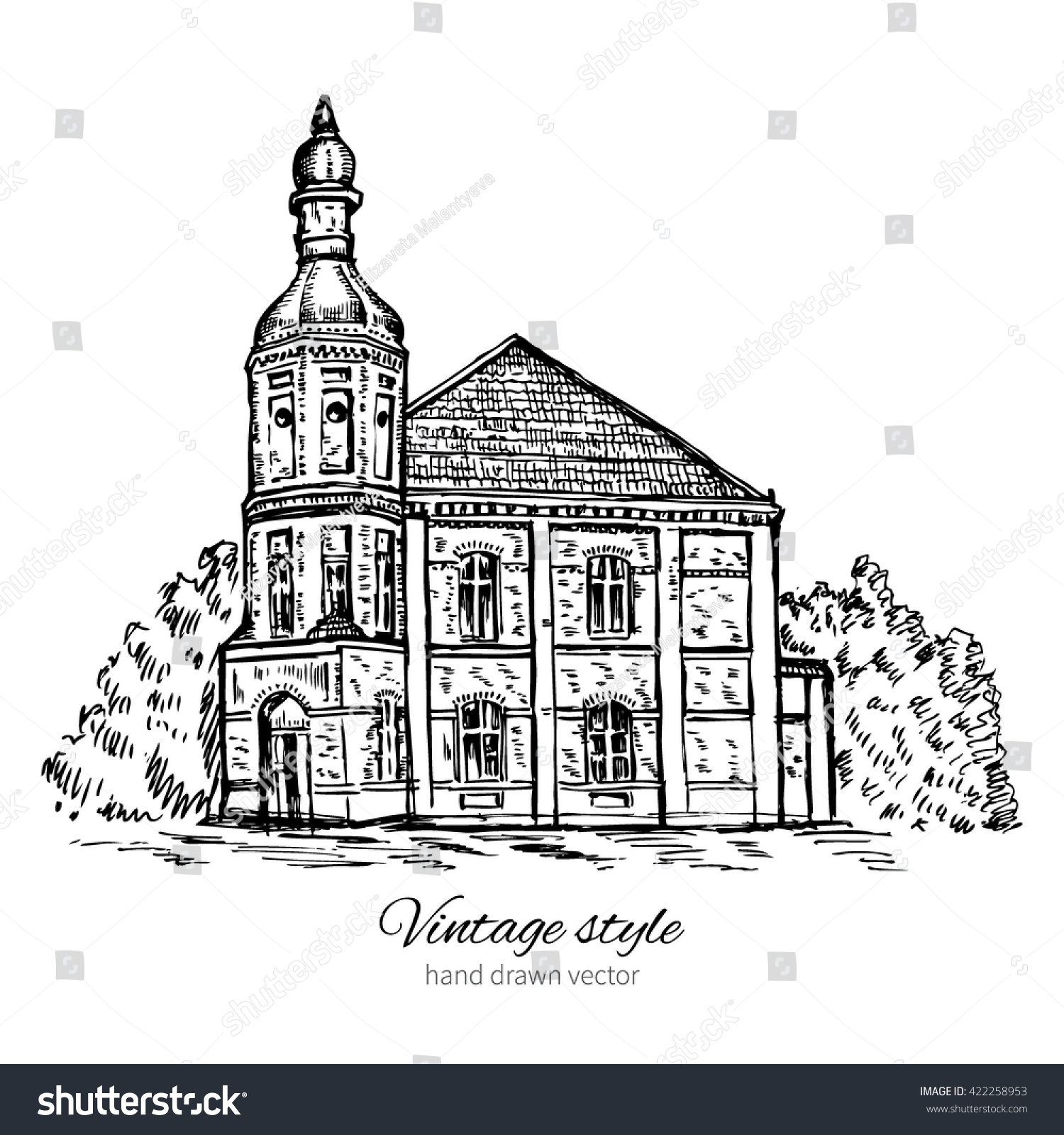 building vector vintage Sketch Vintage Vector Tile House Stock Vector Old