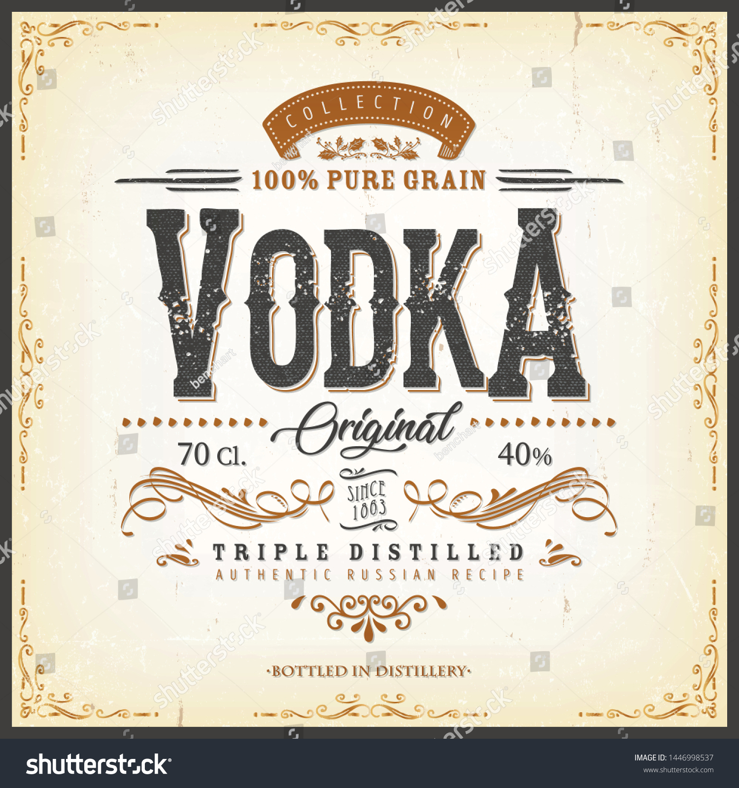 Download Vintage Vodka Label Bottle Illustration Vintage Stock Vector Royalty Free 1446998537 PSD Mockup Templates