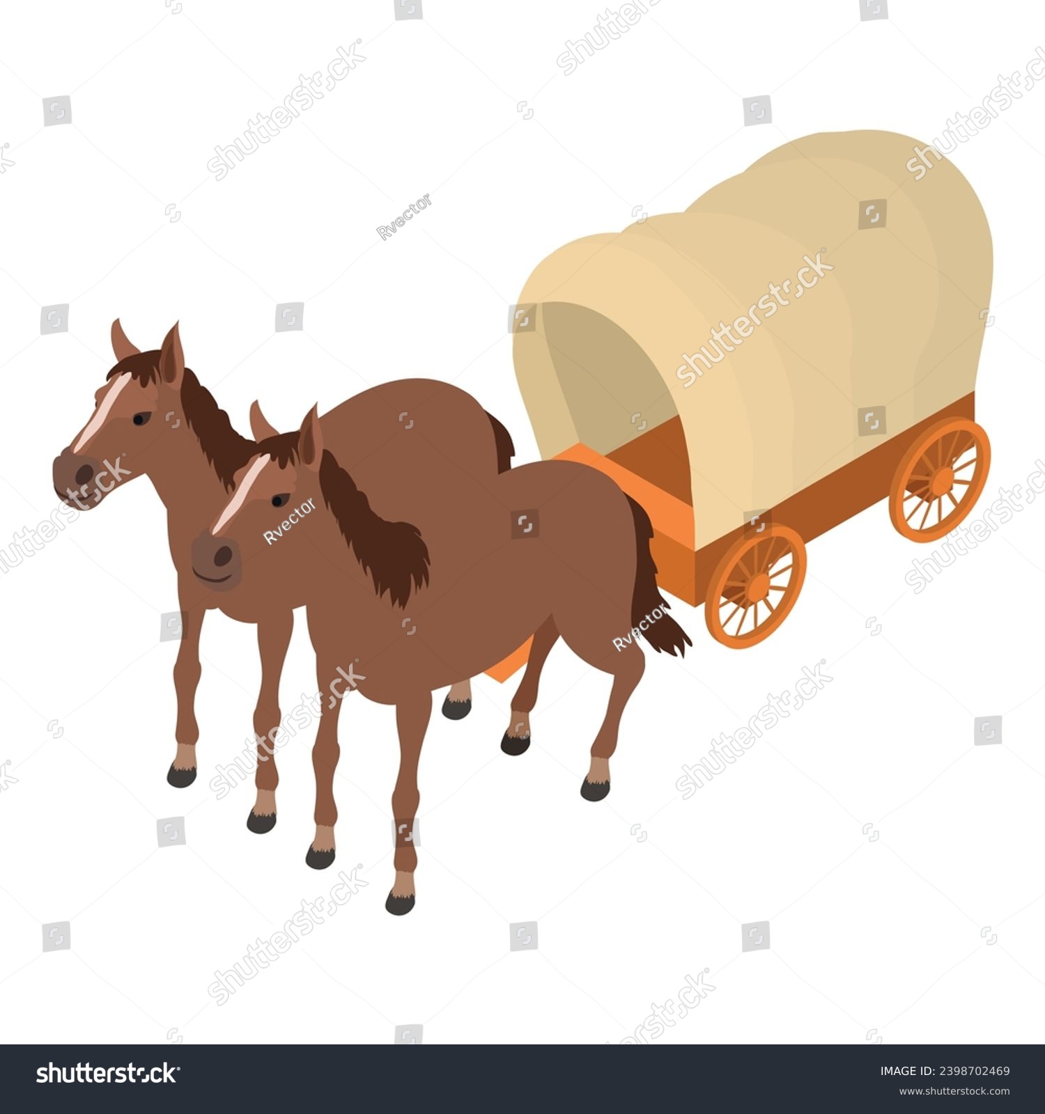 SVG of Vintage wagon icon isometric vector. Wild west covered wood wagon drawn by horse. Wild west carriage svg
