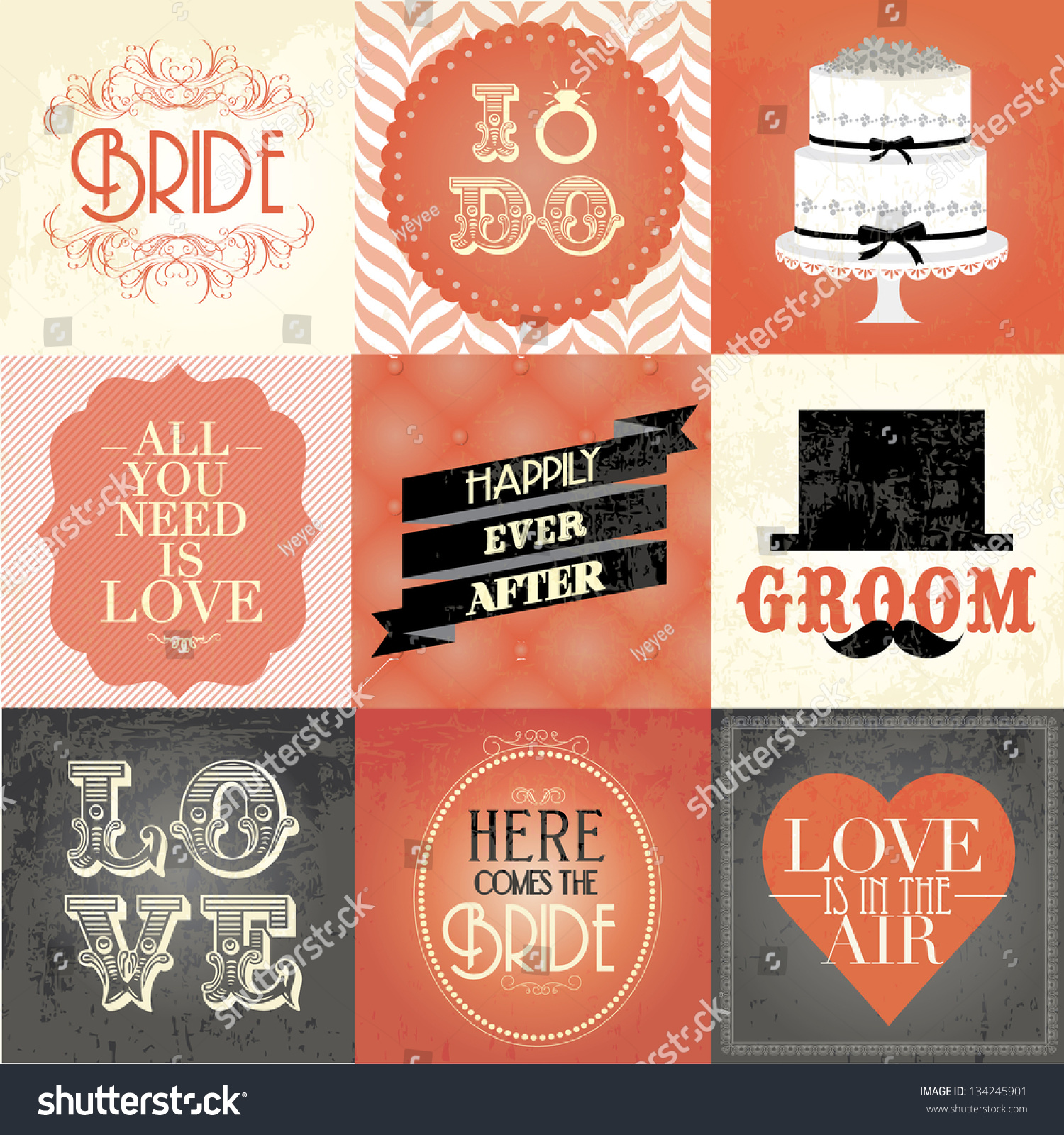 Vintage Wedding Card Sticker Template Illustration Vector