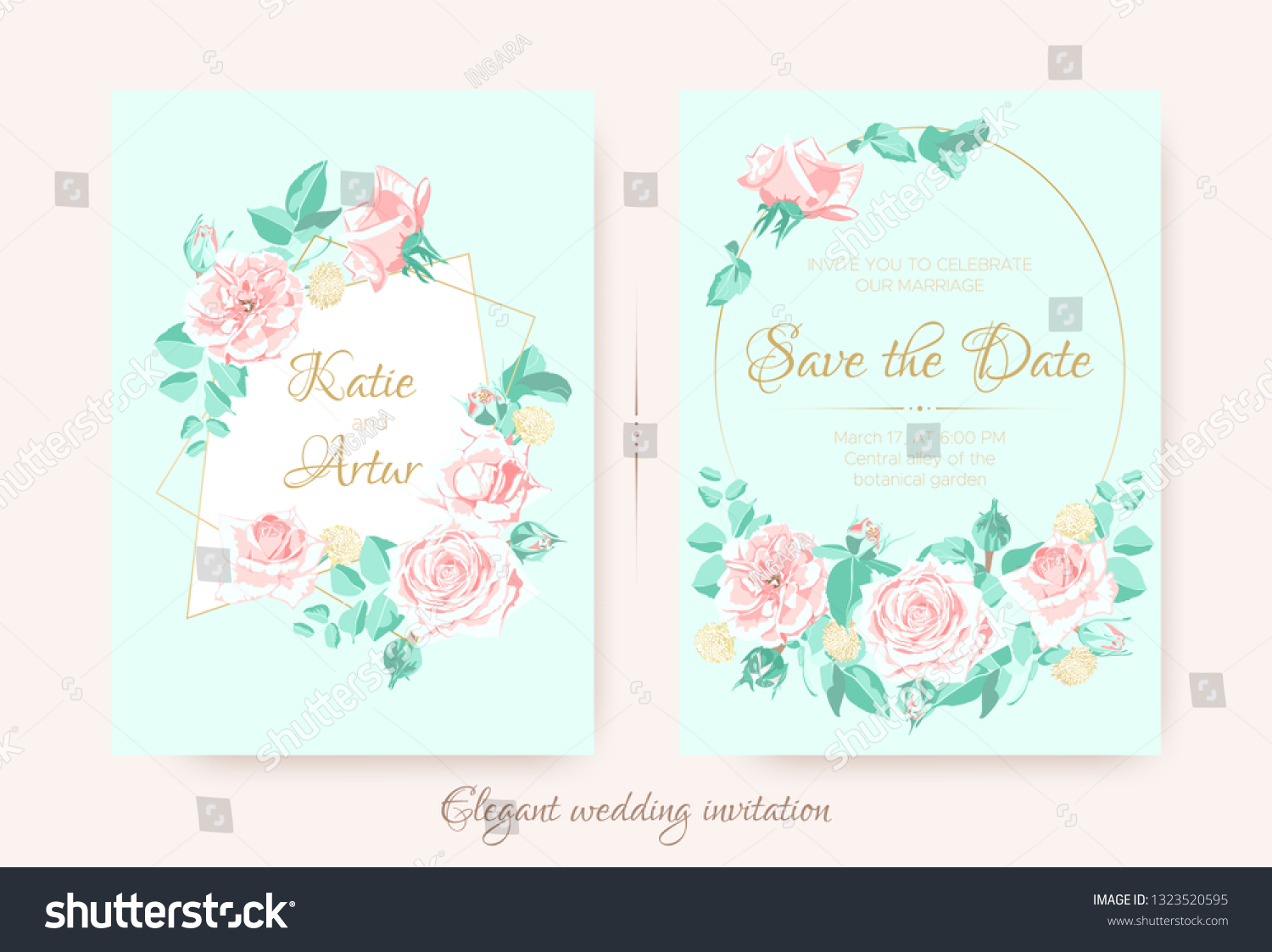Vintage Wedding Invite Roses Pastel Colors Stock Vector Royalty Free 1323520595
