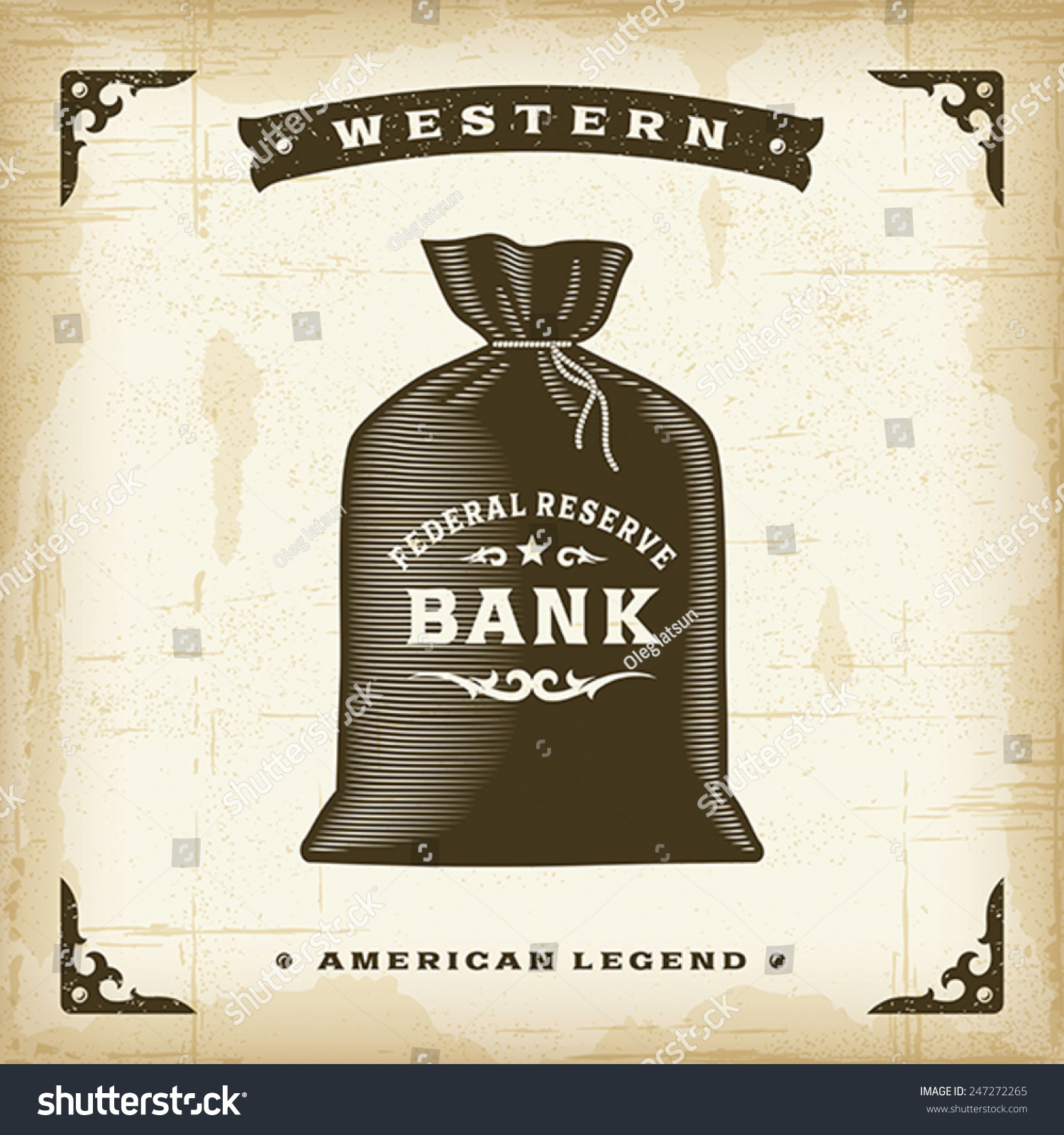 Vintage Western Money Bag Editable Eps10 Stock Vector Royalty