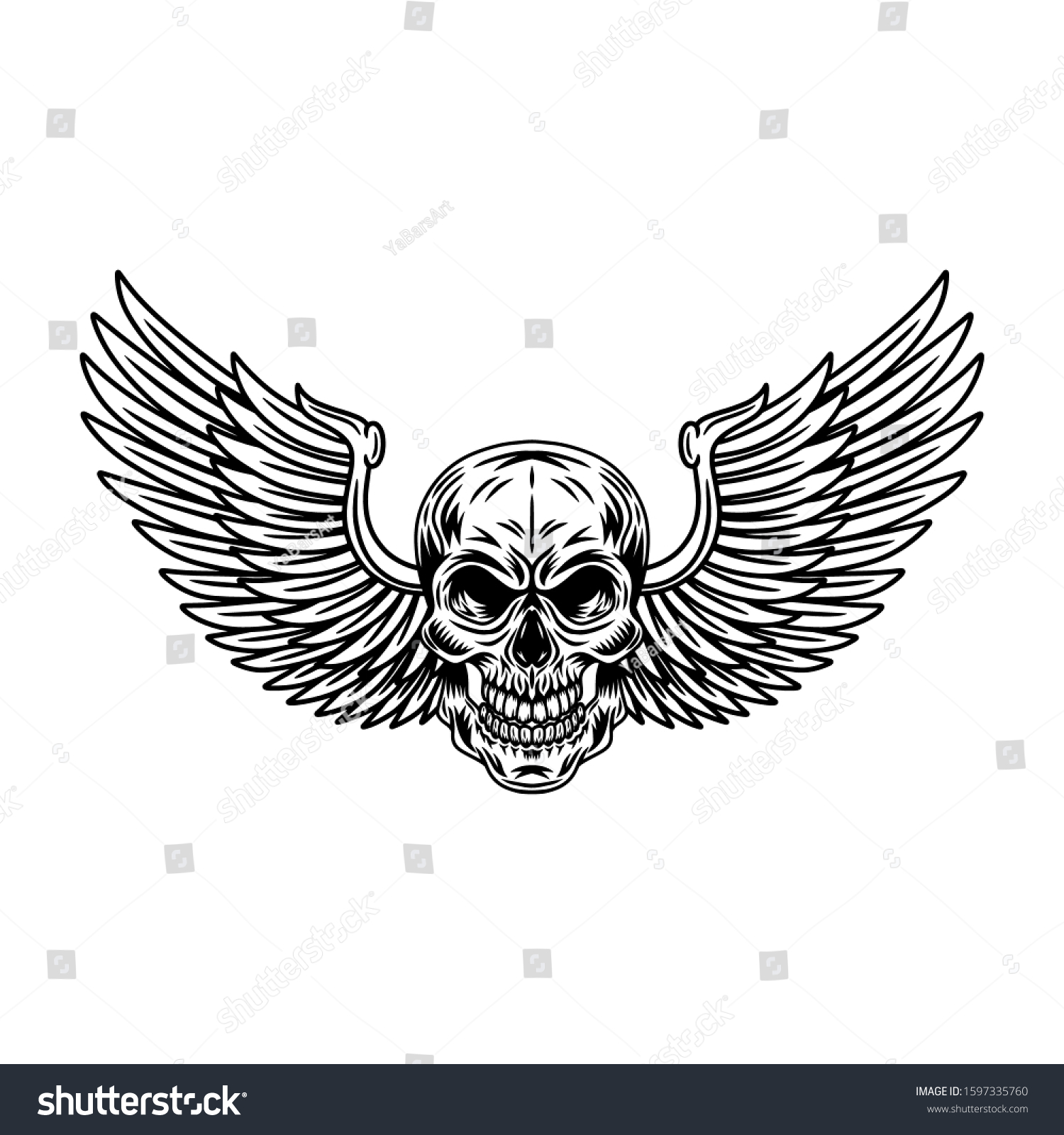 Vintage Winged Skulls Isolated Retro Vector Stock Vector (Royalty Free ...