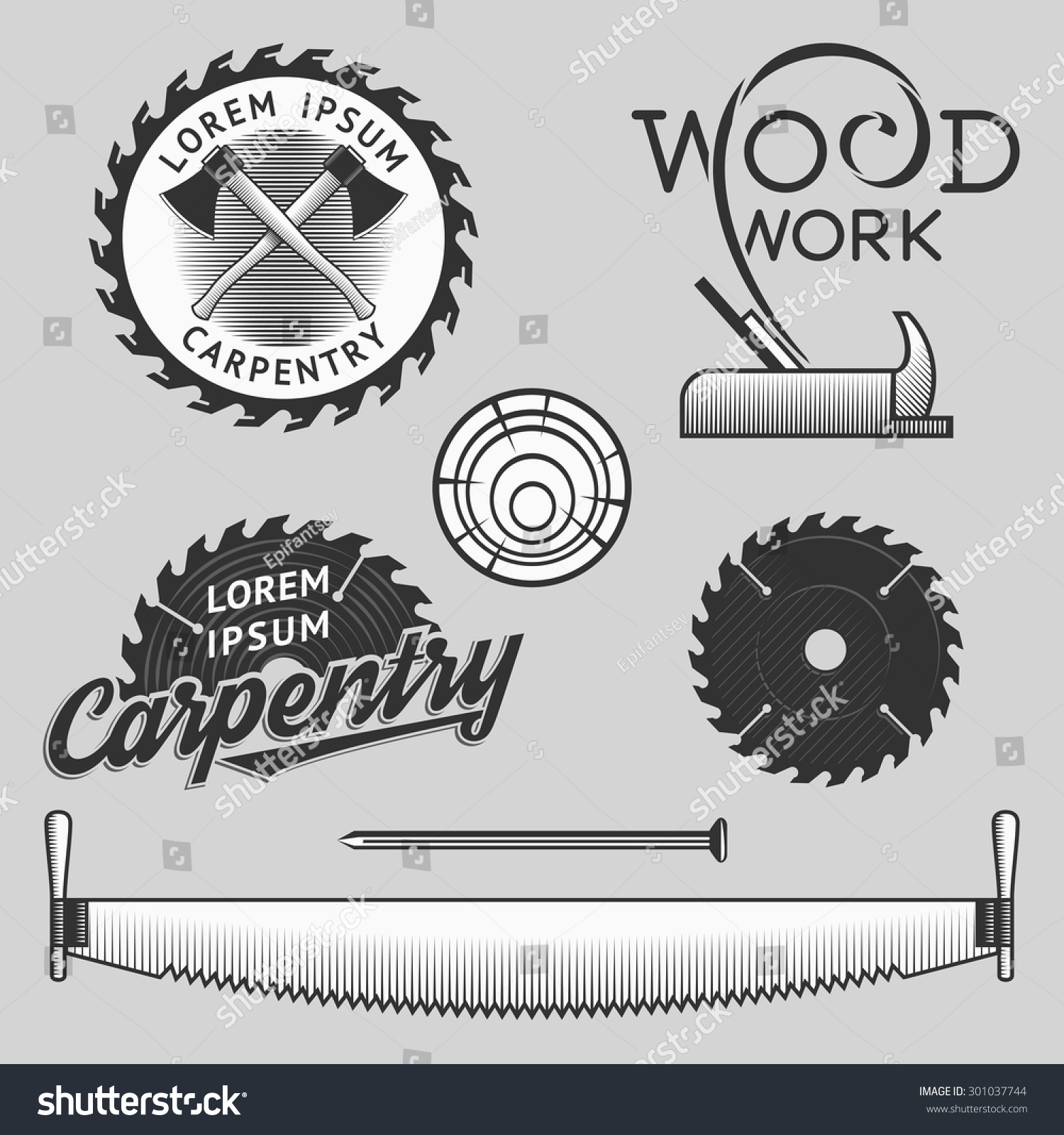 Vintage Wood Works Carpentry Logos Emblems Stock Vector 