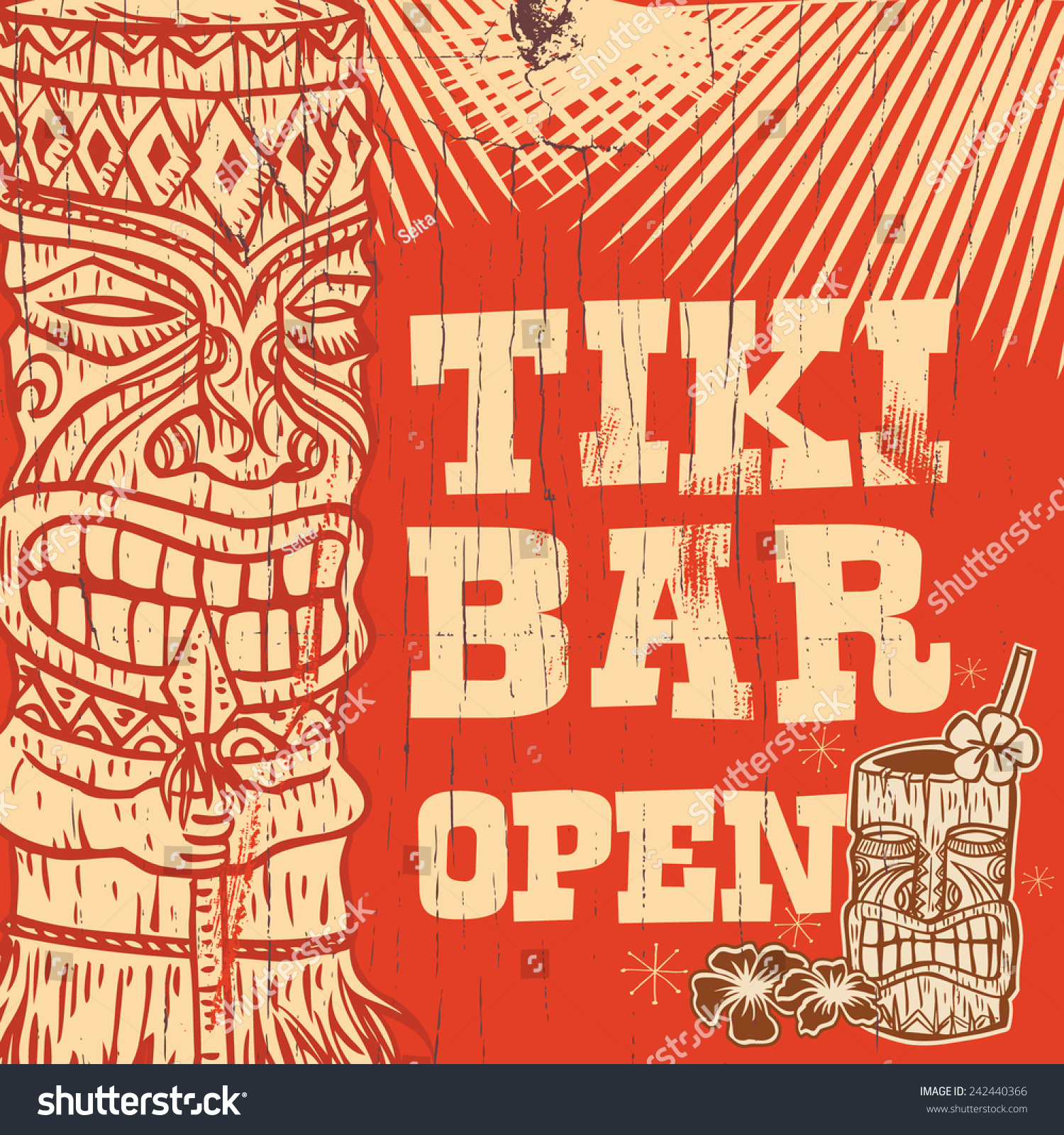 Vintage Wooden Sign Tiki Bar Open Stock Vector 242440366 - Shutterstock