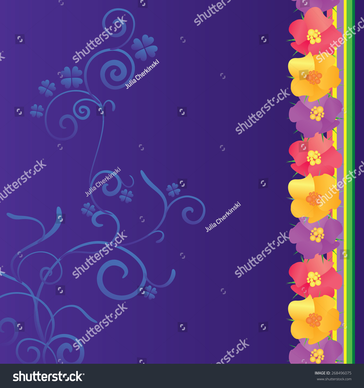 Violet Background Flowers Border Stock Vector (Royalty Free) 268496075 ...