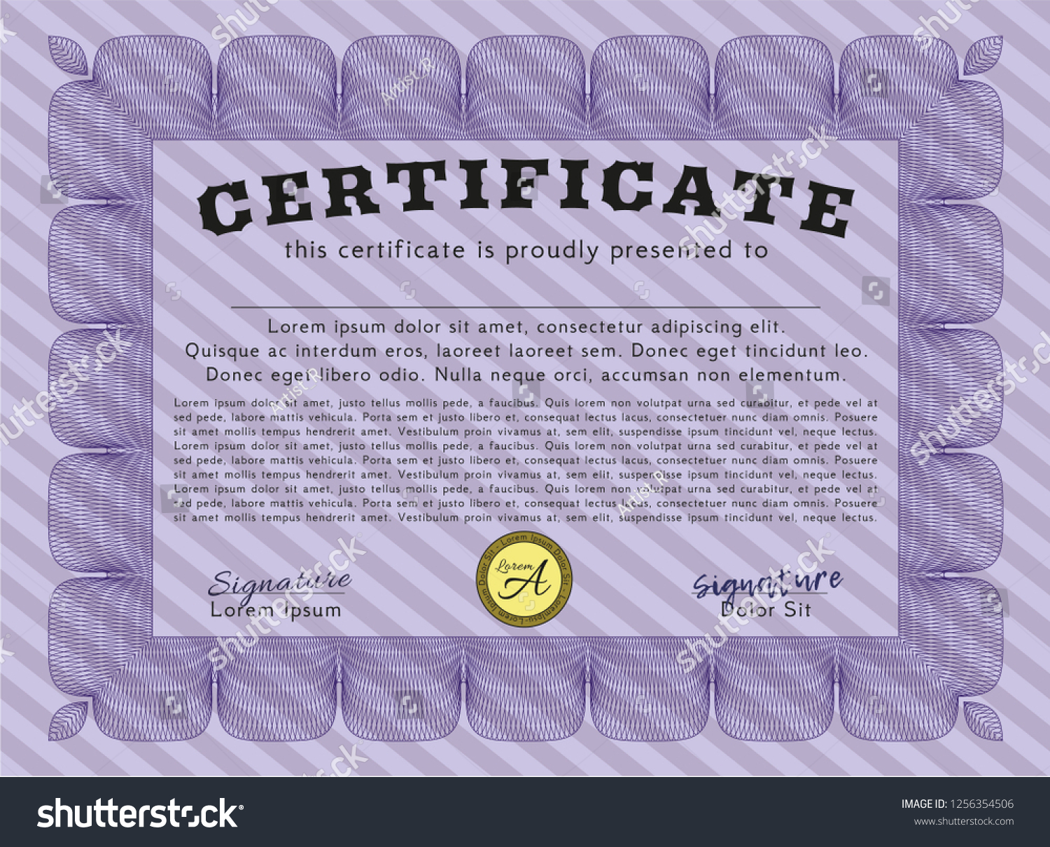 Violet Certificate Template Diploma Template Detailed Stock Vector