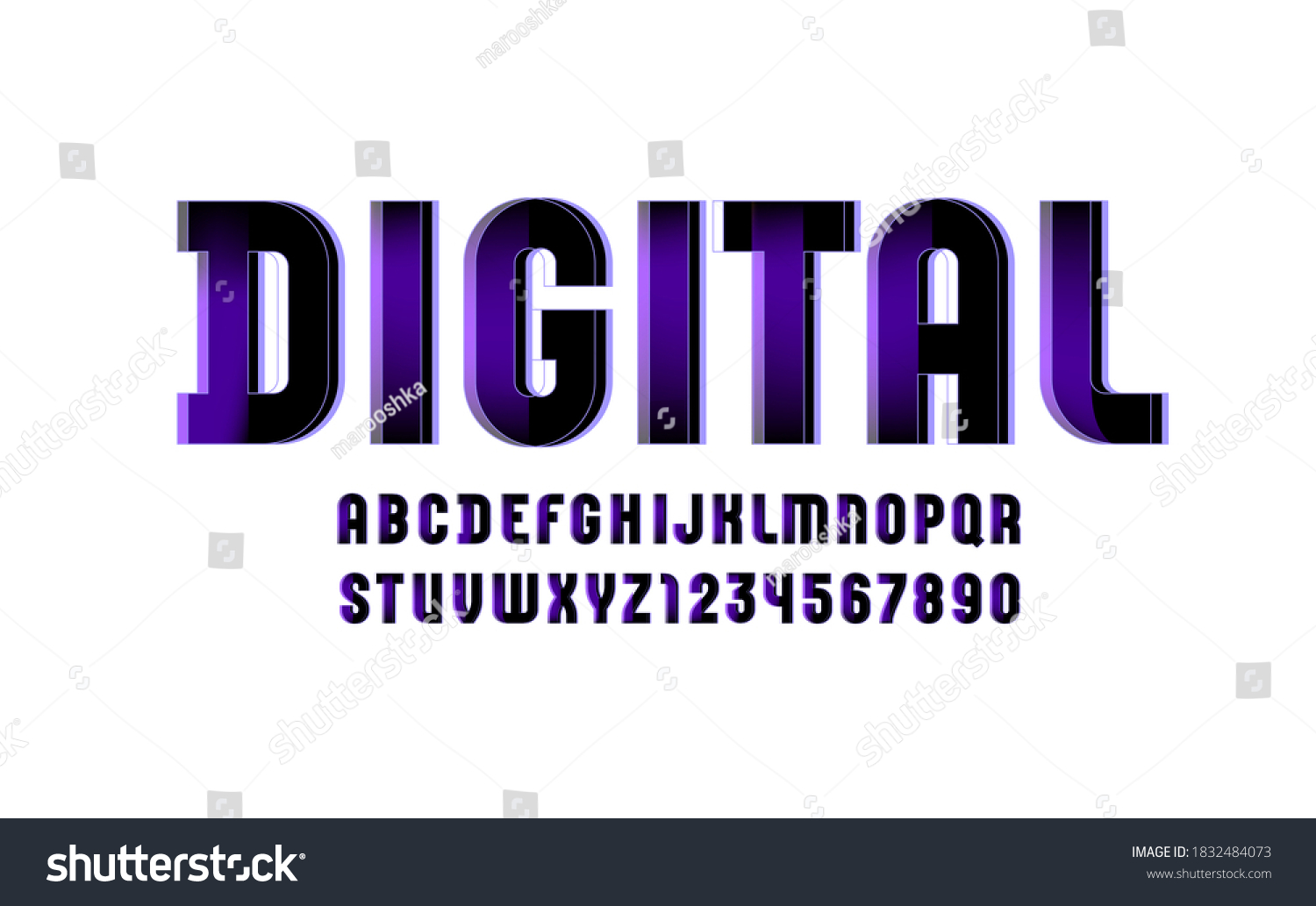 Violet Technical Font Digital Alphabet Letters Stock Vector Royalty Free