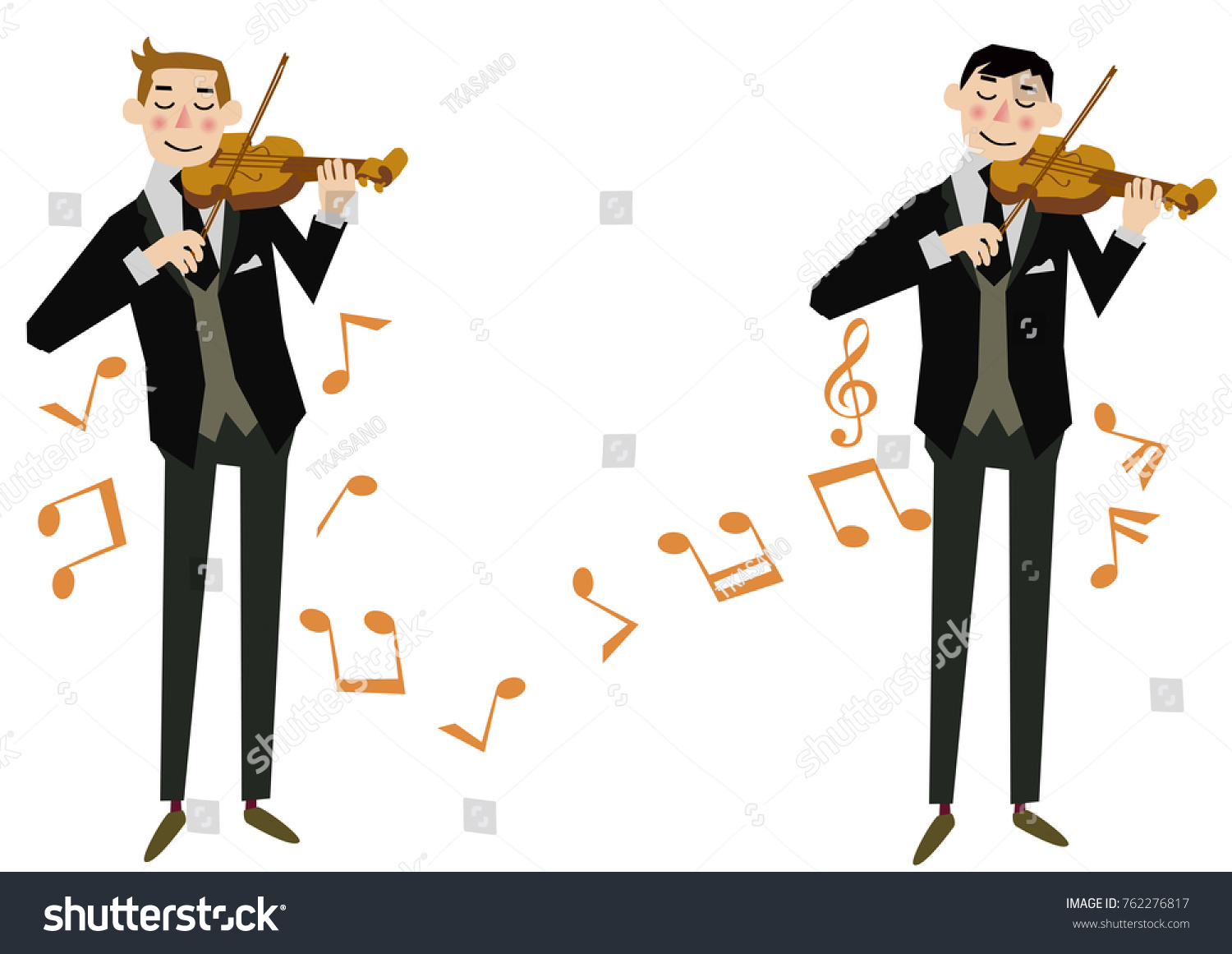 violinist playing violin, orange notes, white background clip art preview