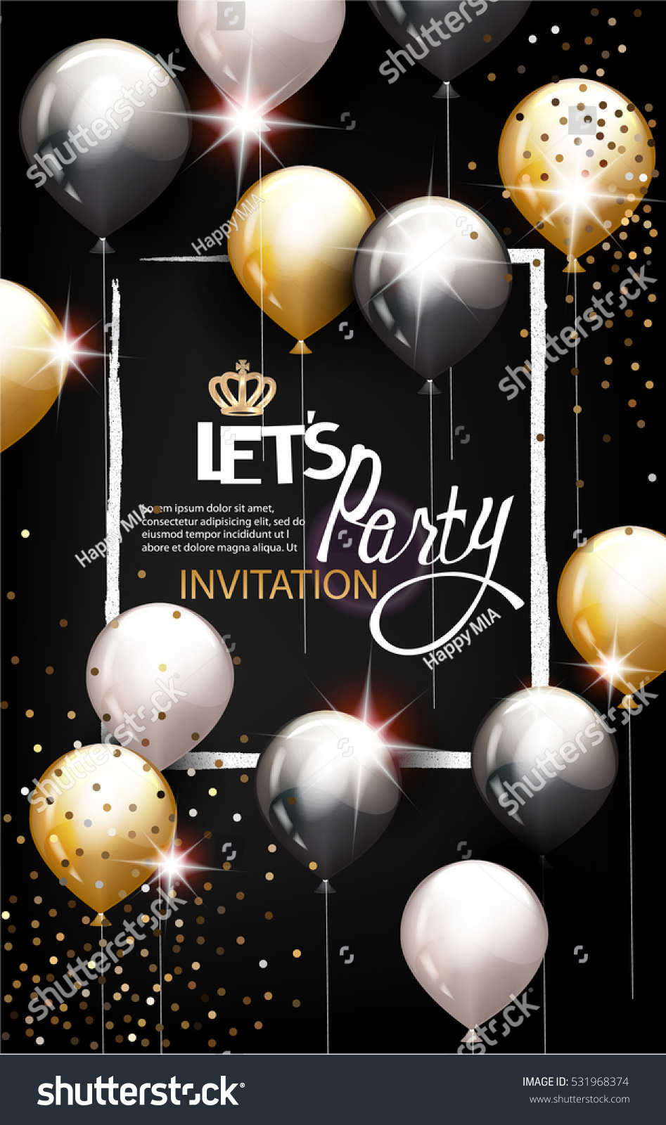 Vip Invitation Background With Frame, Air Balloons And Confetti. Vector ...