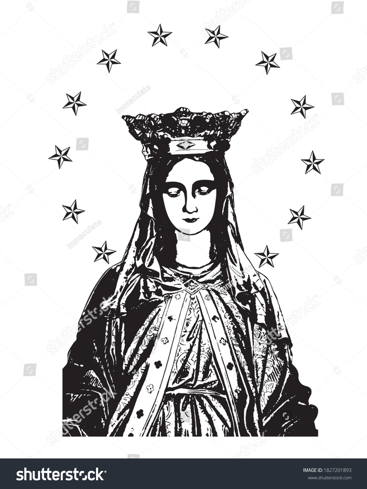 Virgin Mary Illustration Catholic Vector 스톡 벡터 로열티 프리 Shutterstock