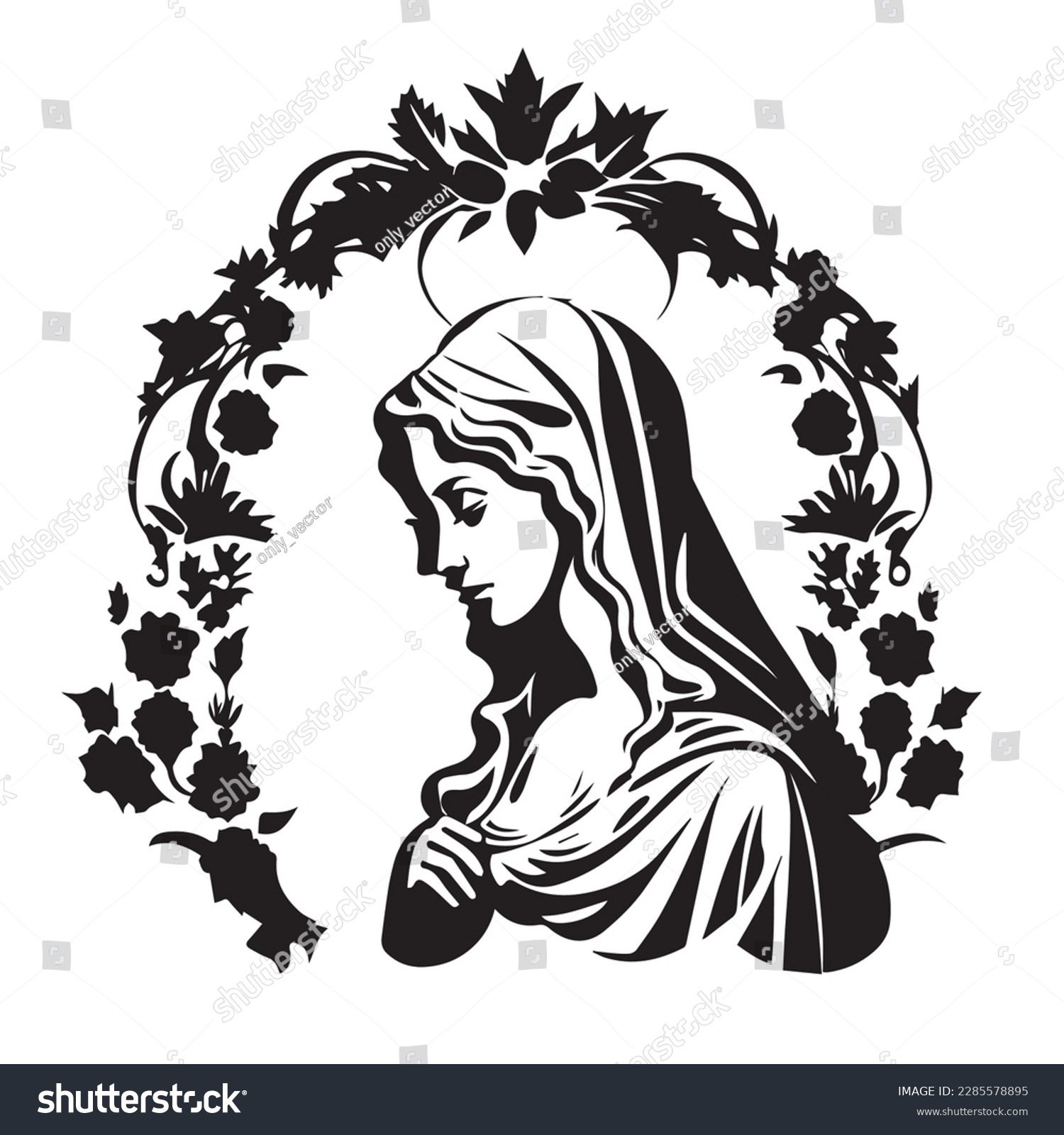 SVG of Virgin Mary, Our Lady. Vector illustration silhouette svg, laser cutting cnc. svg